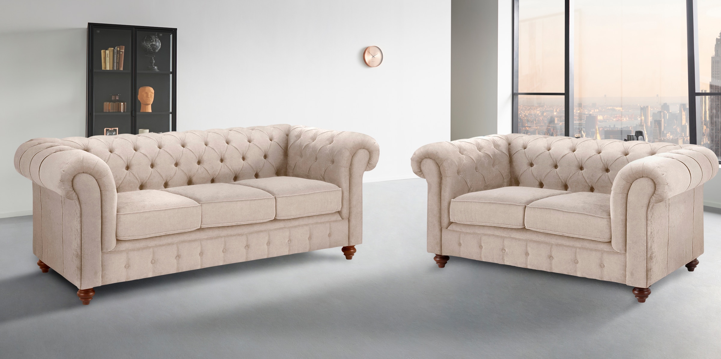 Home affaire Sitzgruppe "Chesterfield" 2 Stk. tlg. hochwertige Knopfheftung günstig online kaufen