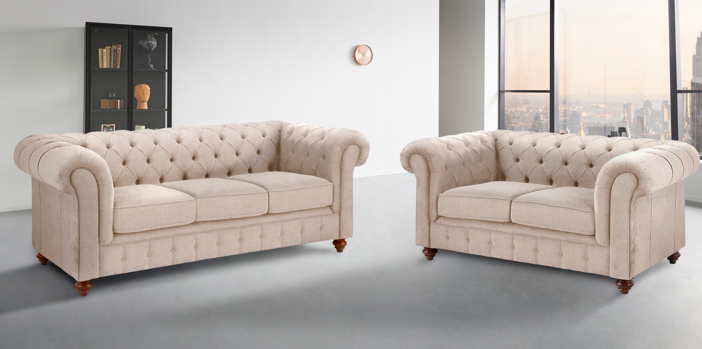 OTTO home Sitzgruppe "Chesterfield" 2 Stk. tlg. hochwertige Knopfheftung, bestehend aus 2- und 3-Sitzer