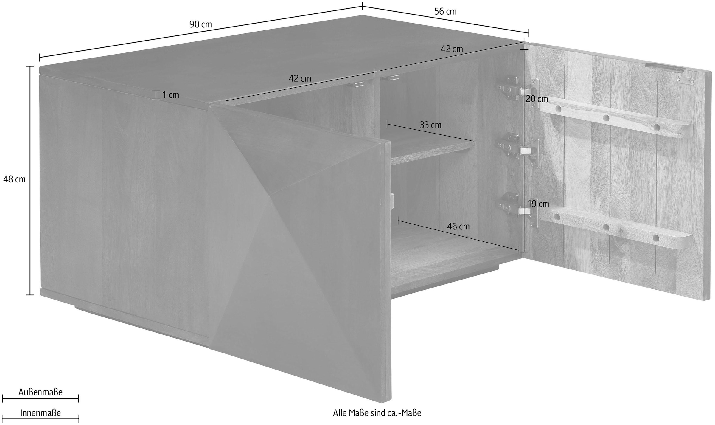 Home affaire Couchtisch »Diamond«, aus massivem Mangoholz mit 3D-Optik auf den Außenseiten, Breite 90 cm