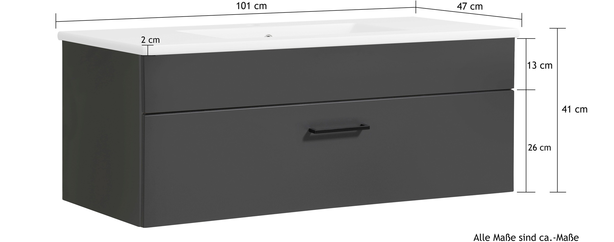 welltime Waschtisch »Trento Light, 60cm, 80cm, 100cm, Keramik-Auflagebecken«, 1 feste Blende und 1 Auszug