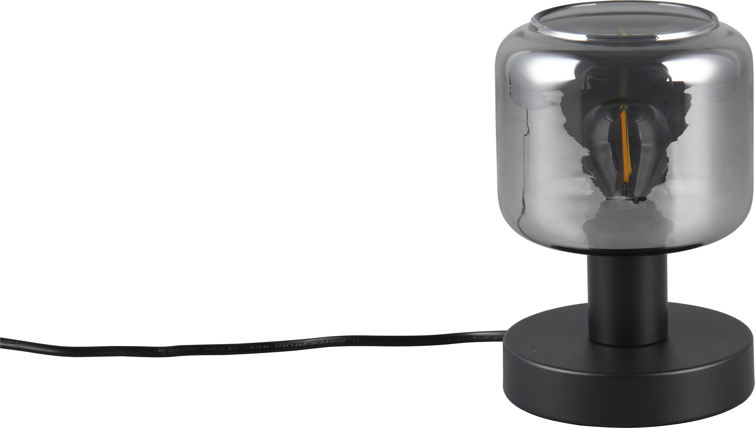 TRIO Leuchten Tischleuchte »MATARO, Tischlampe mit Glasschirm, exkl 1x E14 max 10W, Schnurschalter« E14 1 Stk. warmweiß - kaltweiß mit chrombedampften Glas Lampenschirmen smokefarbig, Ø 12 cm H.18cm