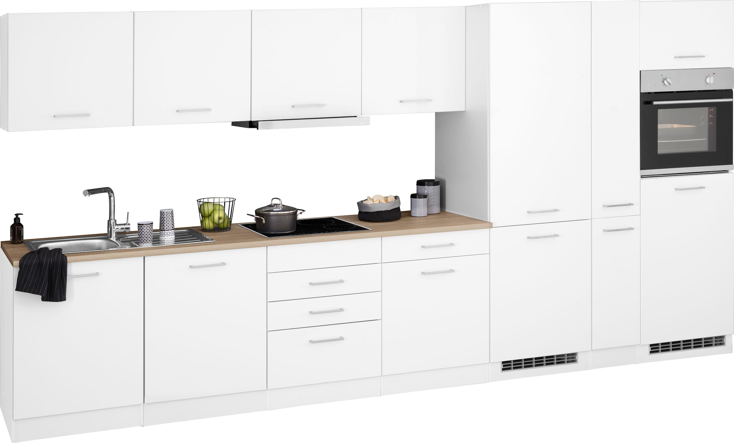 Küchenzeile »Visby«, mit E-Geräten, Breite 390 cm inkl. Kühl/Gefrierkombination
