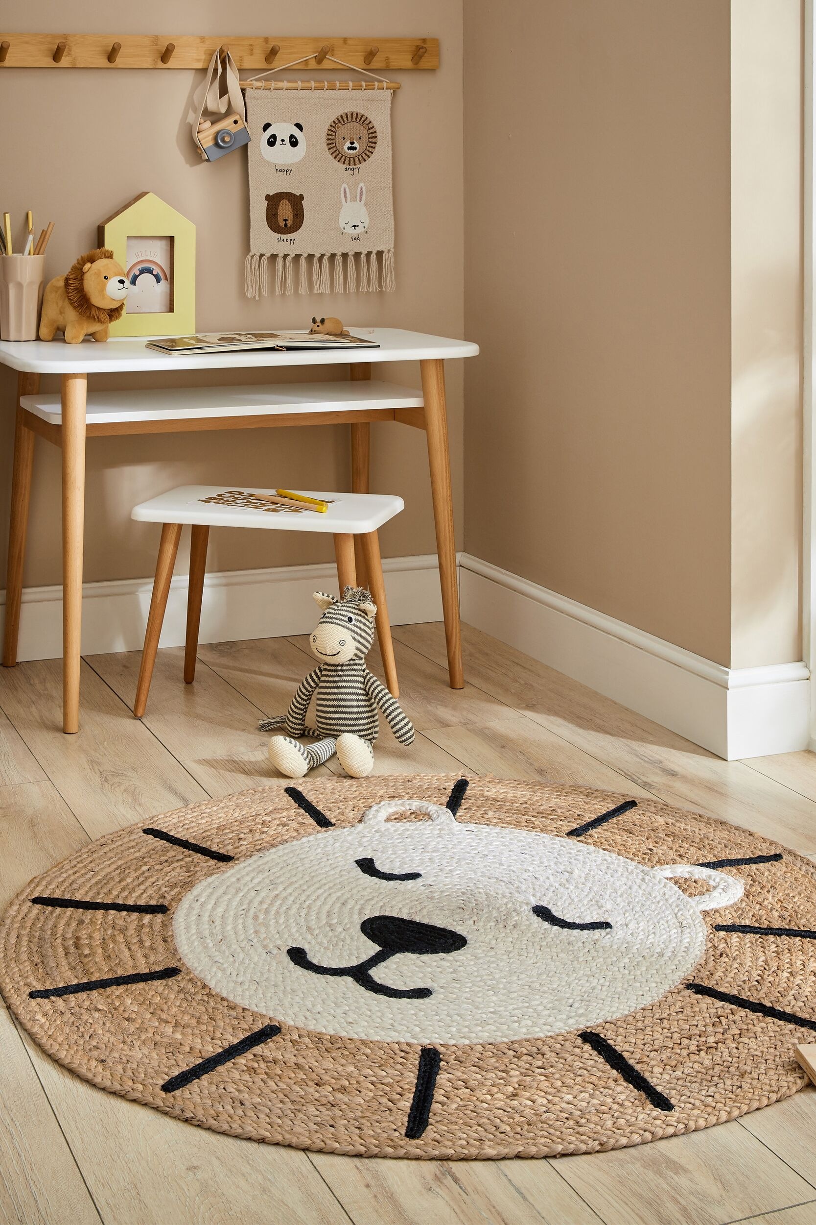 FLAIR RUGS Teppich »Jute Löwe«, rund, 5 mm Höhe, Kinder Naturfaser Teppich
