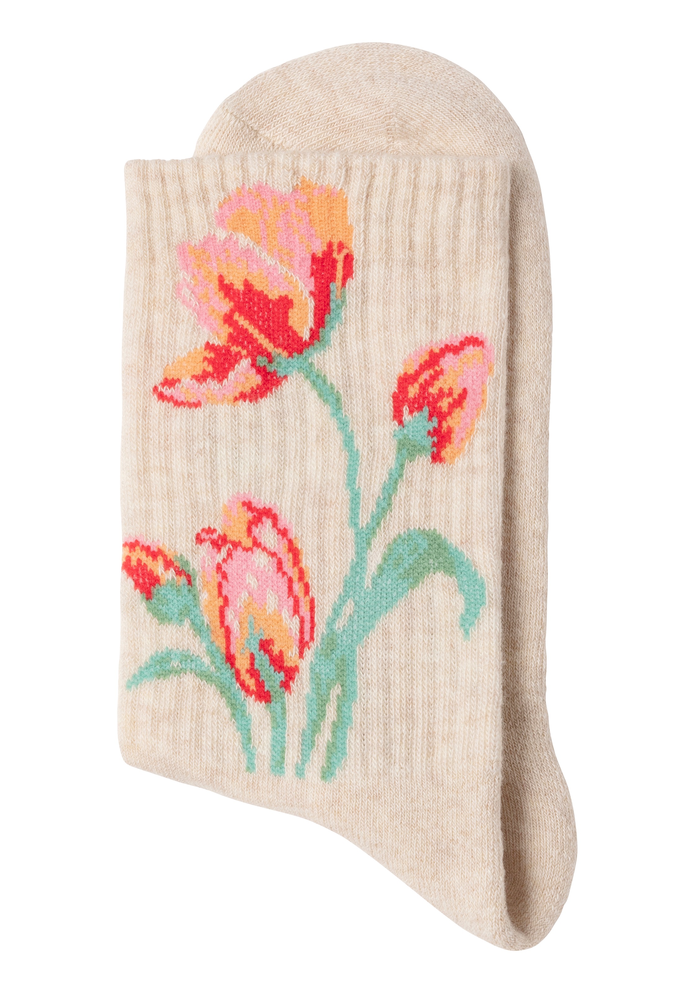 LASCANA Basicsocken, (Packung, 4 Paar), mit eingestrickten Blumen Motiven