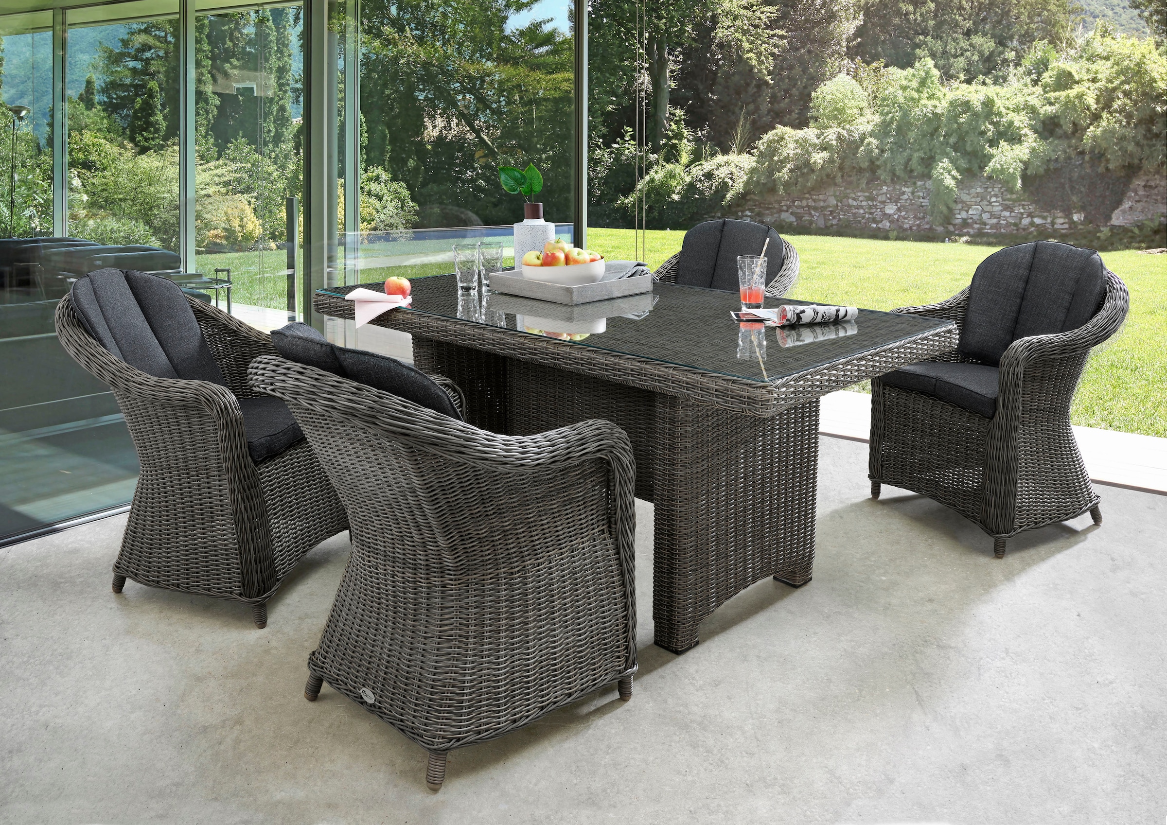 Destiny Garten-Essgruppe "MALAGA LUNA" Set, 13 Stk. tlg. Aluminium, Polyrattan