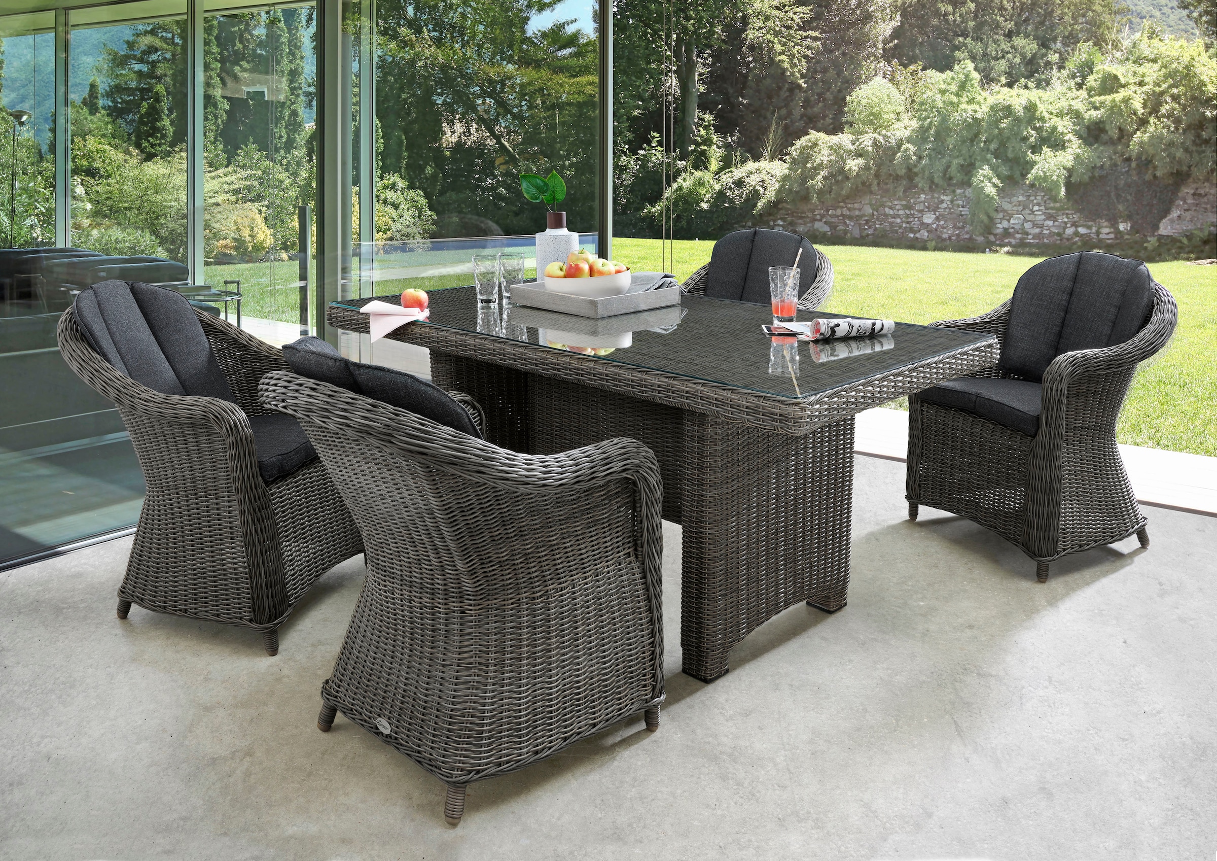 Destiny Garten-Essgruppe "MALAGA LUNA", (Set, 13 tlg.), Polyrattan, 4 Sesse günstig online kaufen