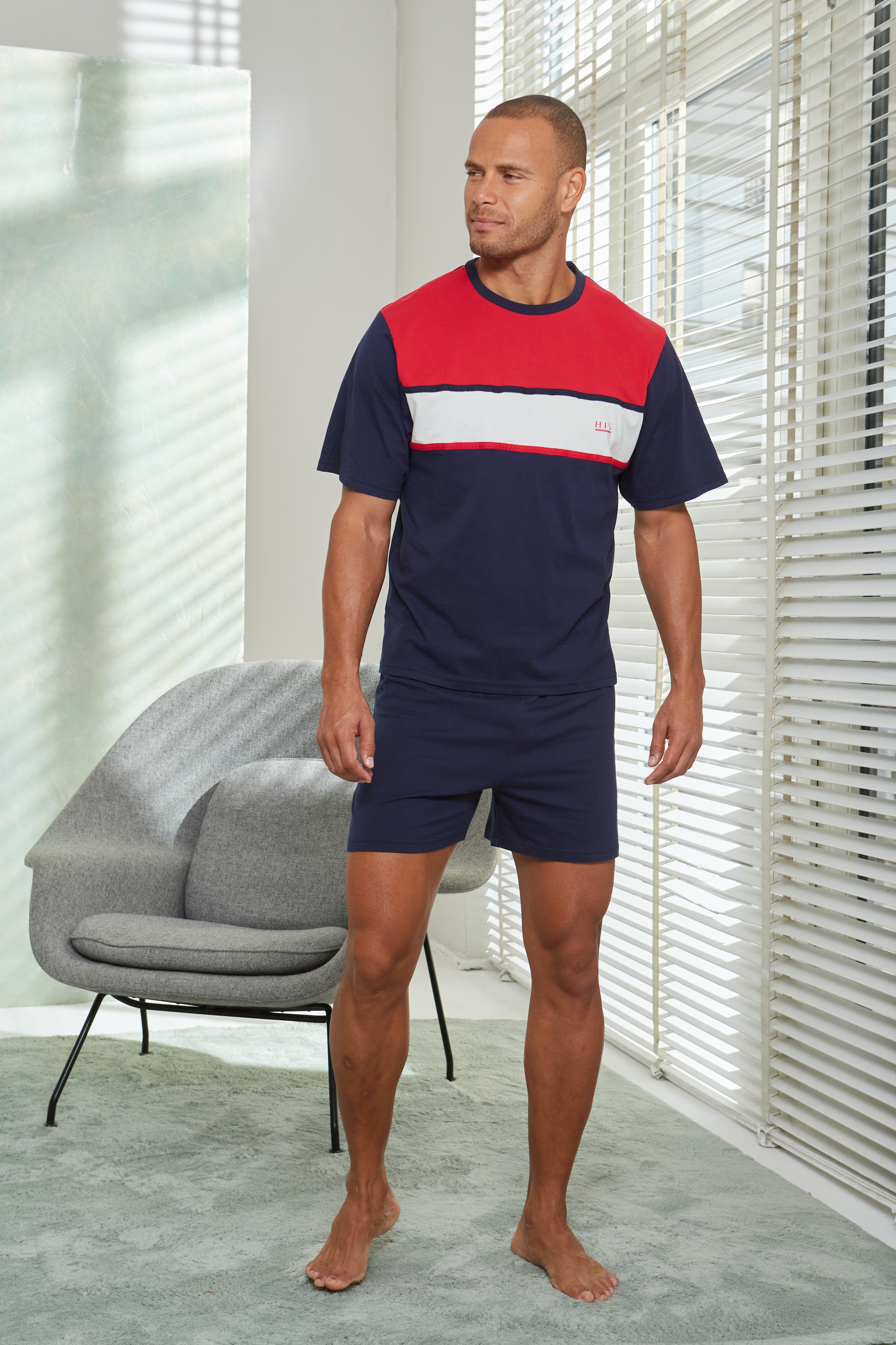 H.I.S Pyjama, (2 tlg., 1 Stück), Schlafanzug mit breitem Streifen günstig online kaufen