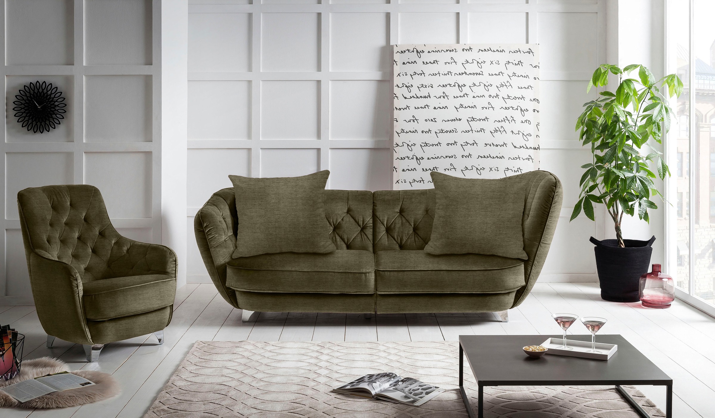 Leonique Big-Sofa »Retro«, stylischer Hochlehner