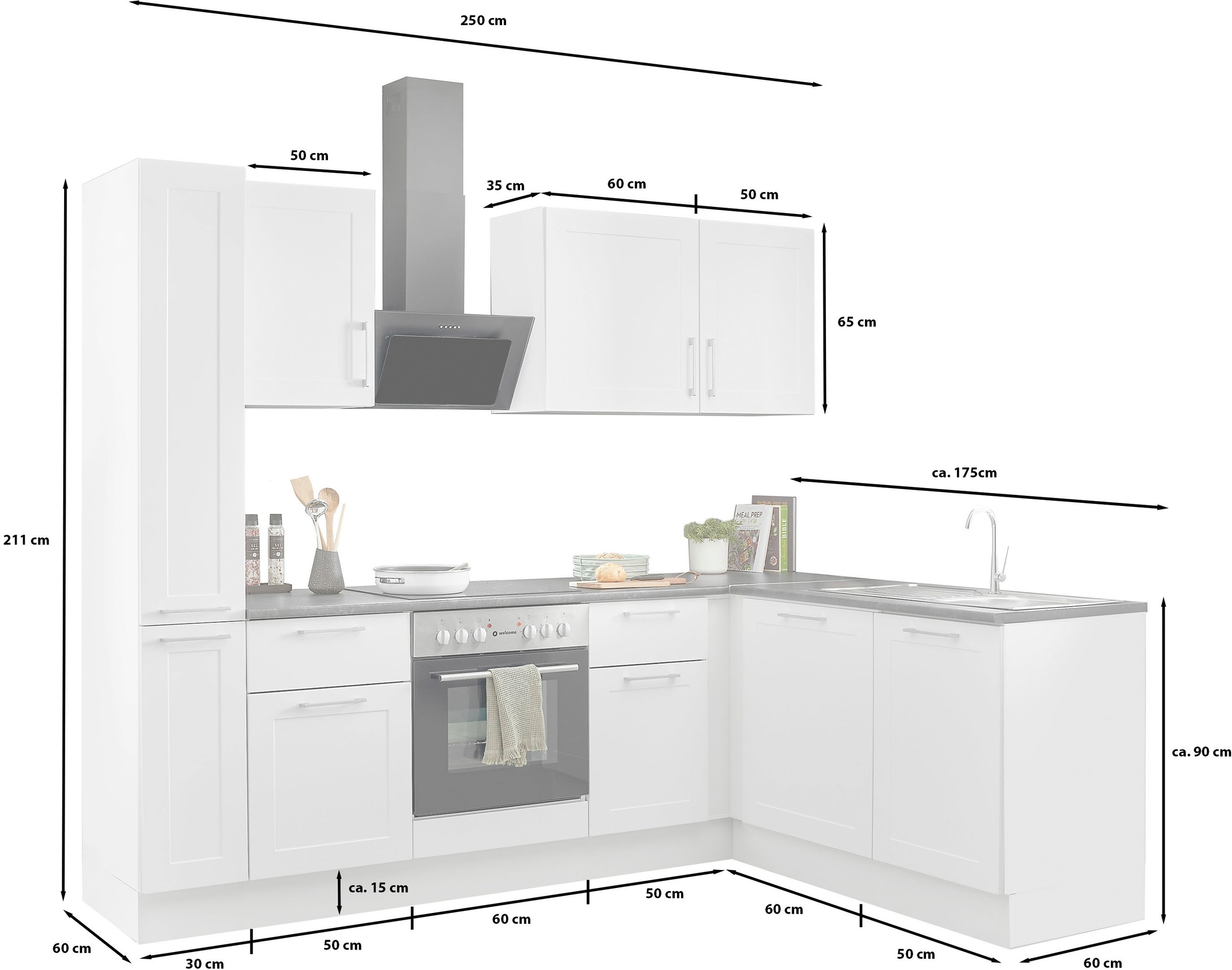 BASIC by Balculina Winkelküche »Marsi«, Stellmaße 250x175 cm, wahlweise mit E-Geräten, Soft-Close-Funktion