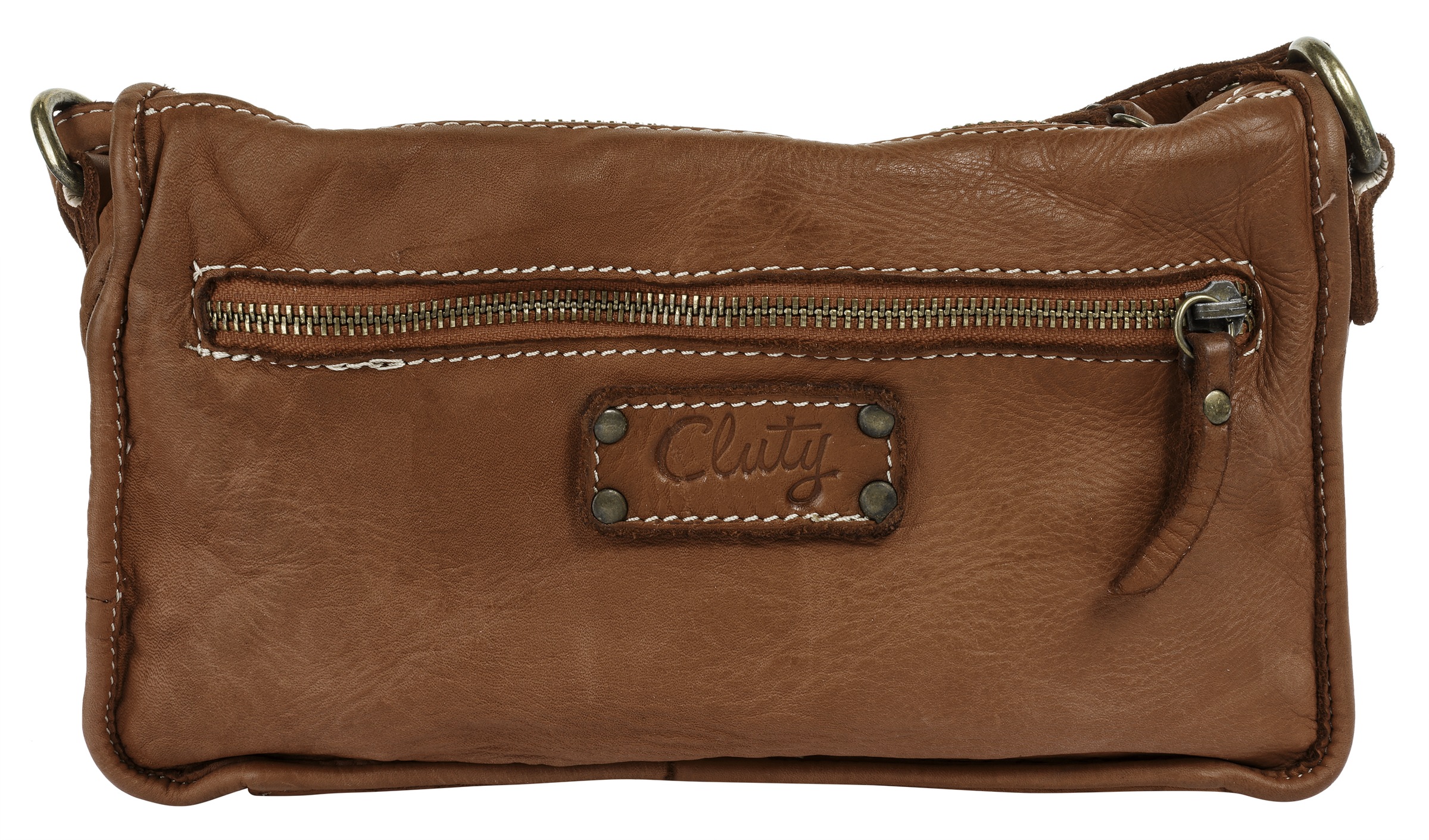 Umhängetasche CLUTY, Damen, Gr. B/H/T: 23cm x 16cm x 6cm onesize, braun (cognac), Leder, leicht glänzend, unifarben, Taschen Umhängetasche, echt Leder, Made in Italy 3