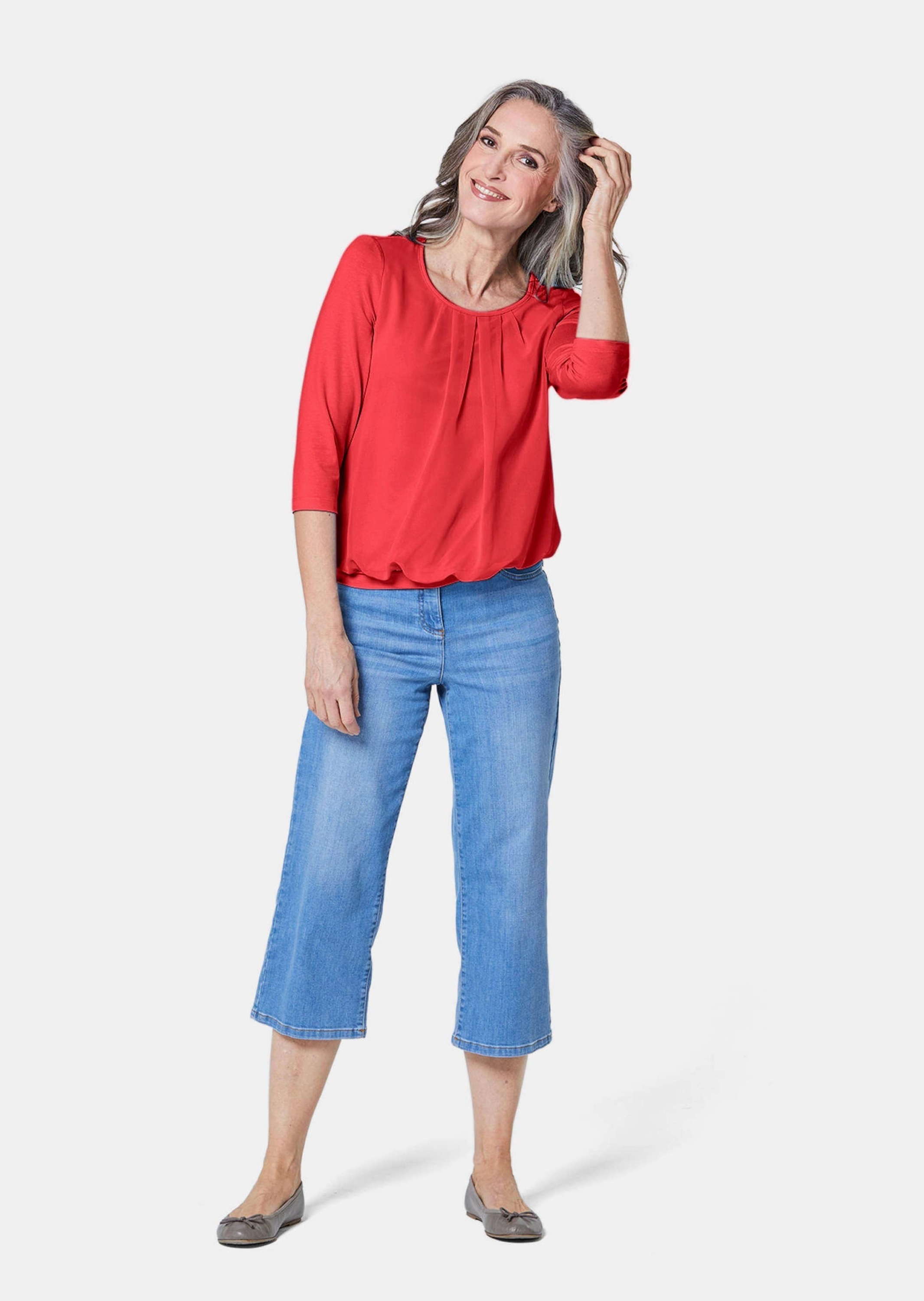GOLDNER Kurzarmbluse »Chiffon-Shirt mit 3/4-Arm, Rundhals« keine/nicht relevant