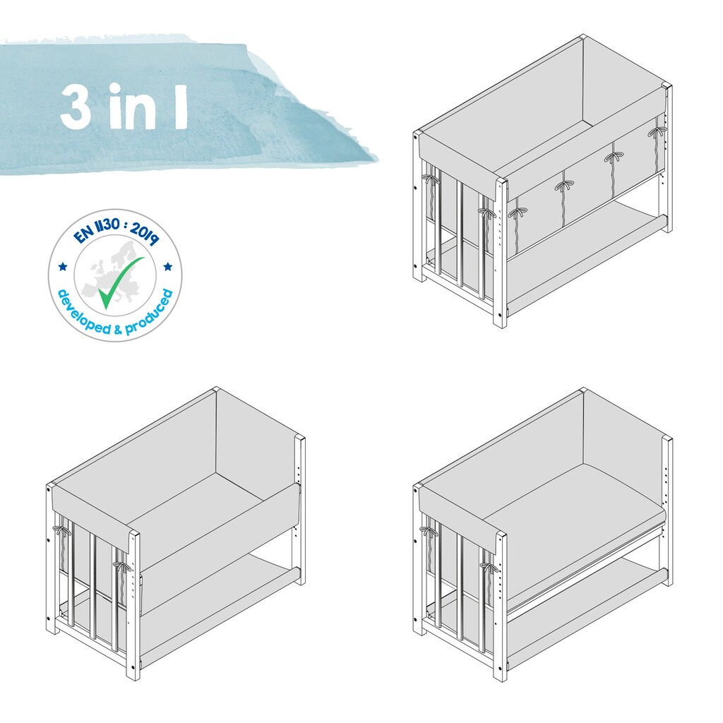 roba® Stubenbett »3in1, Sternenzauber, taupe«, zu Elternbett oder Bank umbaubar