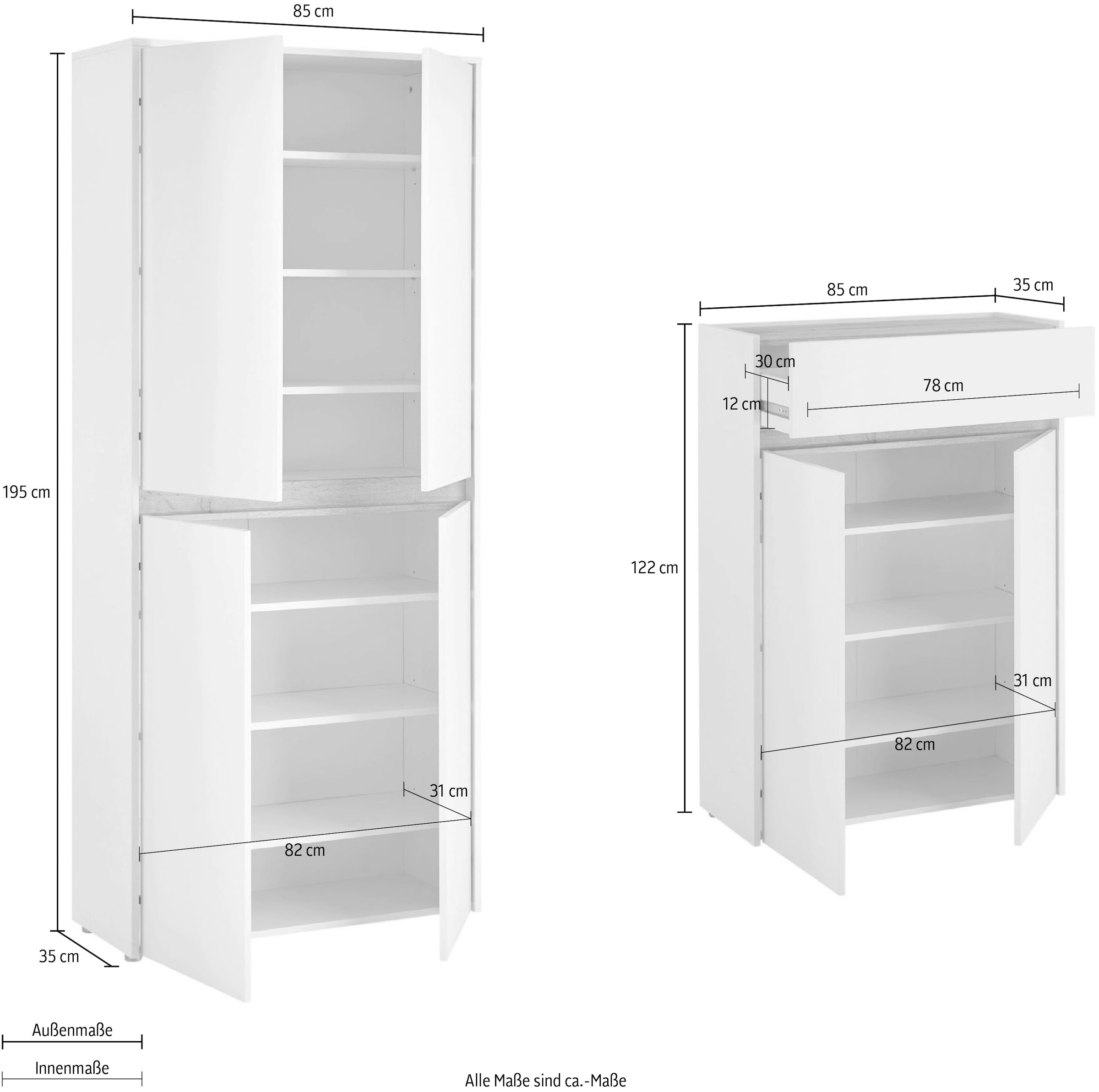 INOSIGN Garderoben-Set »City/Giron, moderne Garderobe, viel Stauraum, ca. 48 Schuhe«, (Set, 2 St.), enthält zwei Schuhschränke, ausreichend Stauraum