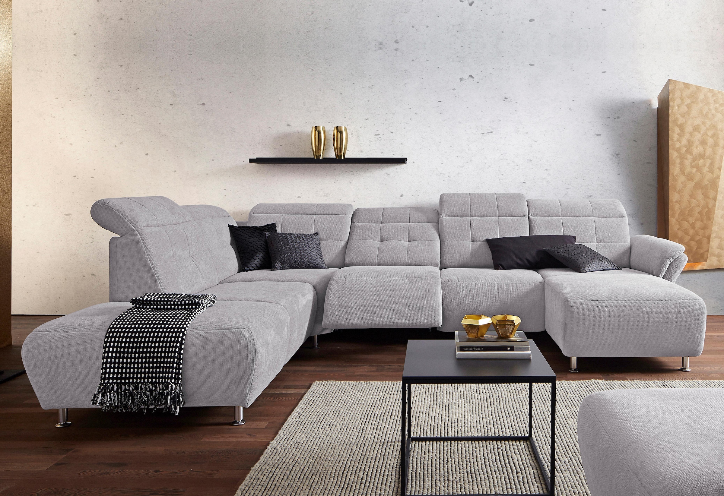 Places of Style Wohnlandschaft »Manhattan U-Form«, 2 Sitze mit elektrischer Relaxfunktion, verstellbare Armlehnen