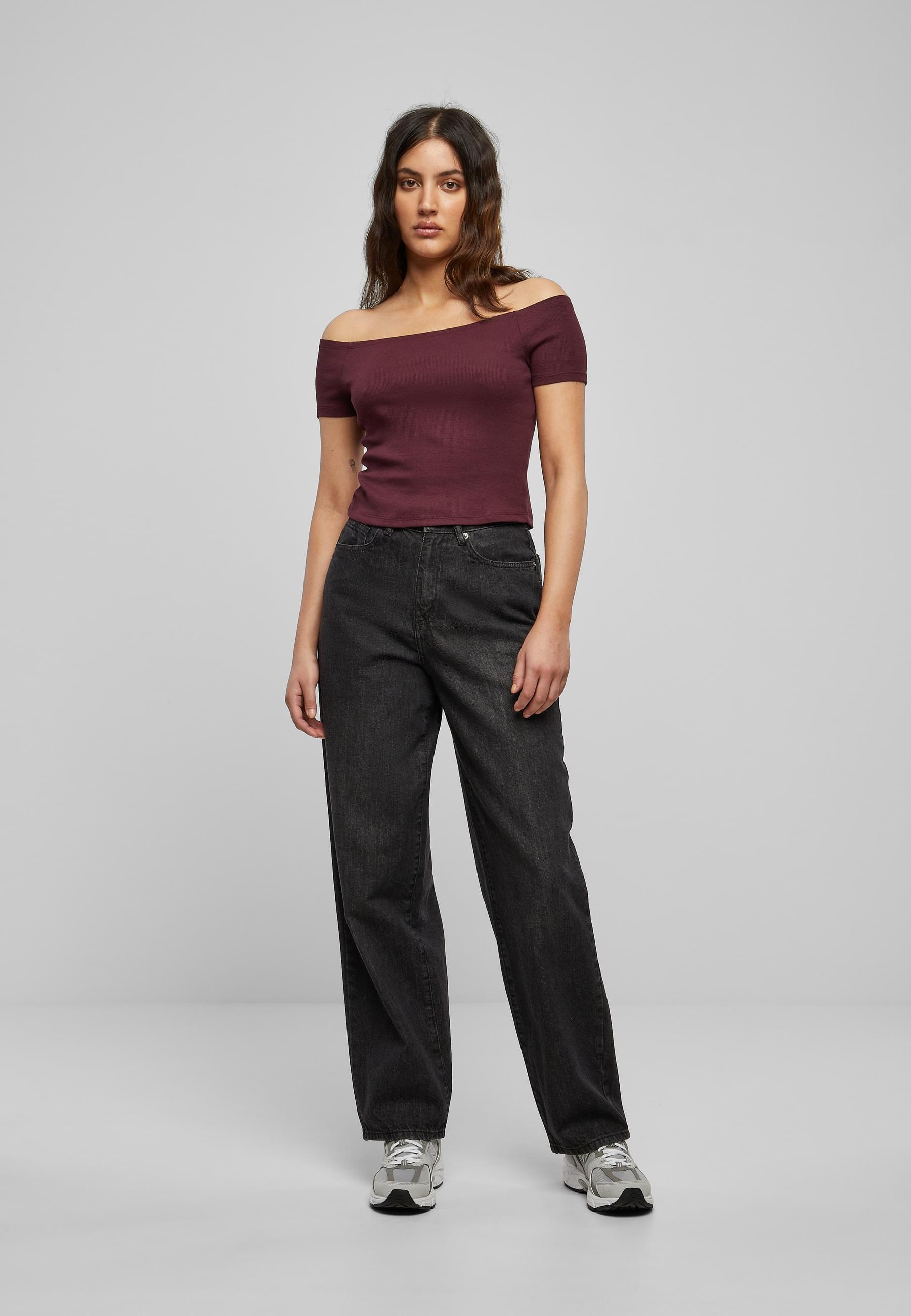 URBAN CLASSICS T-Shirt »Urban Classics Damen Ladies Off Shoulder Rib Tee«, (1 tlg.)