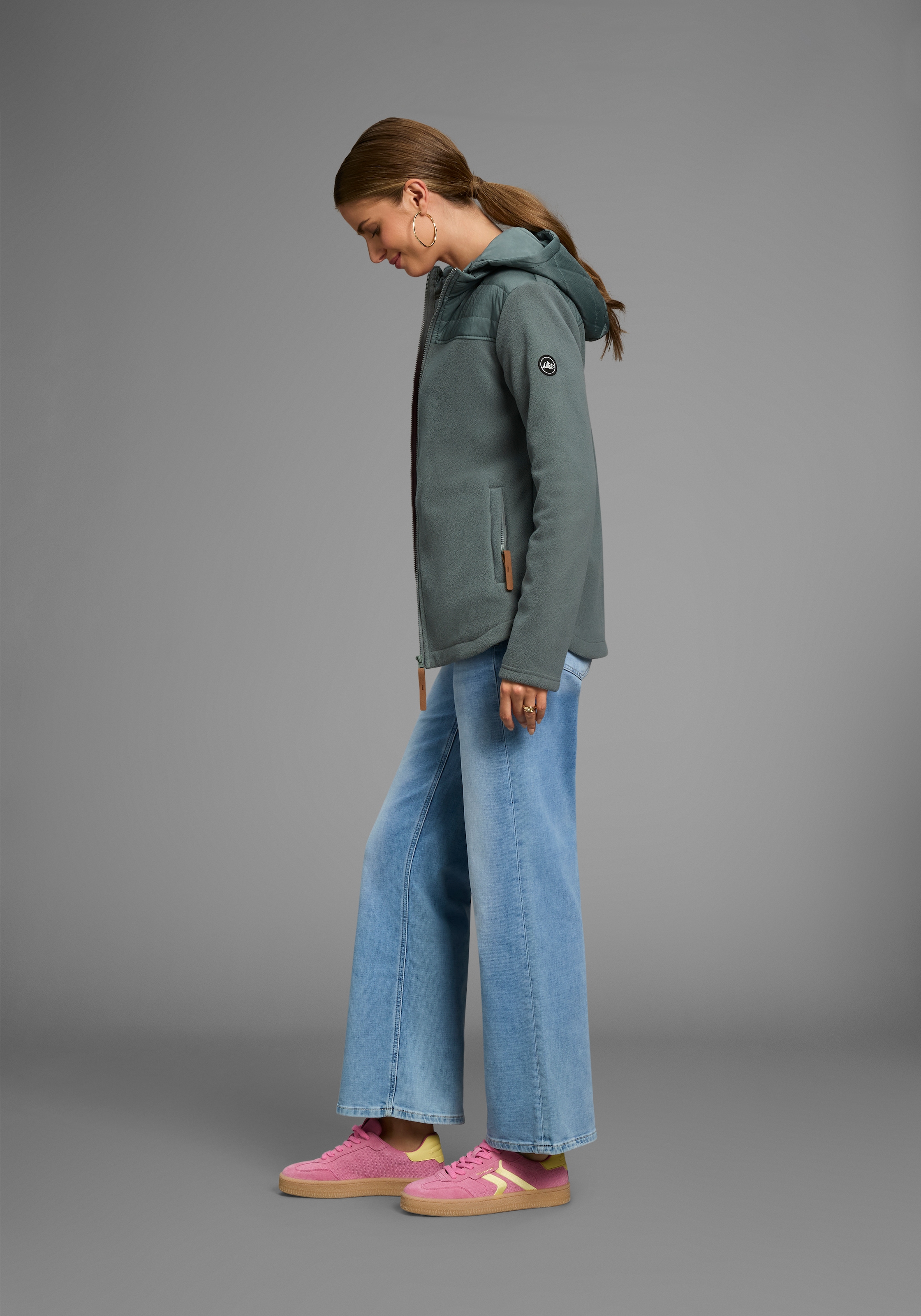Polarino Hybridjacke, mit Kapuze, mit wattiertem Schulterbereich