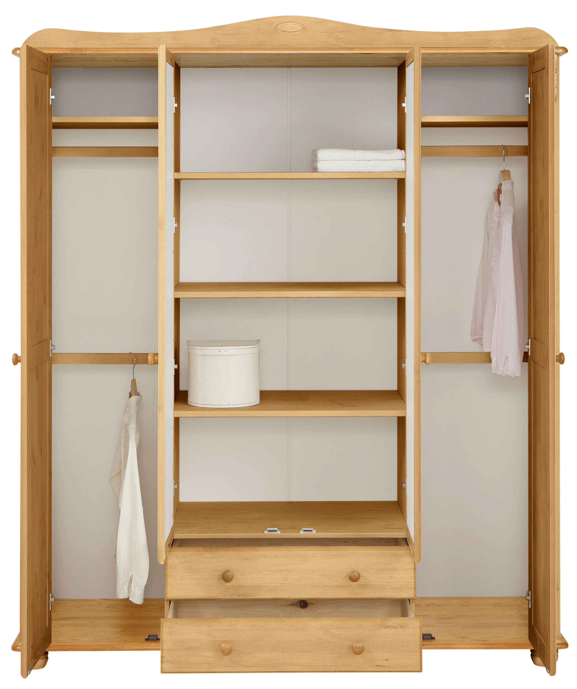 Home affaire Kleiderschrank »Adele«, (4 Breiten: 92/130/169/207 H/T ca. 191/54 cm), aus massiver Kiefer,Spiegel beim 4-und 5-trg.Schrank, Innenausstattung