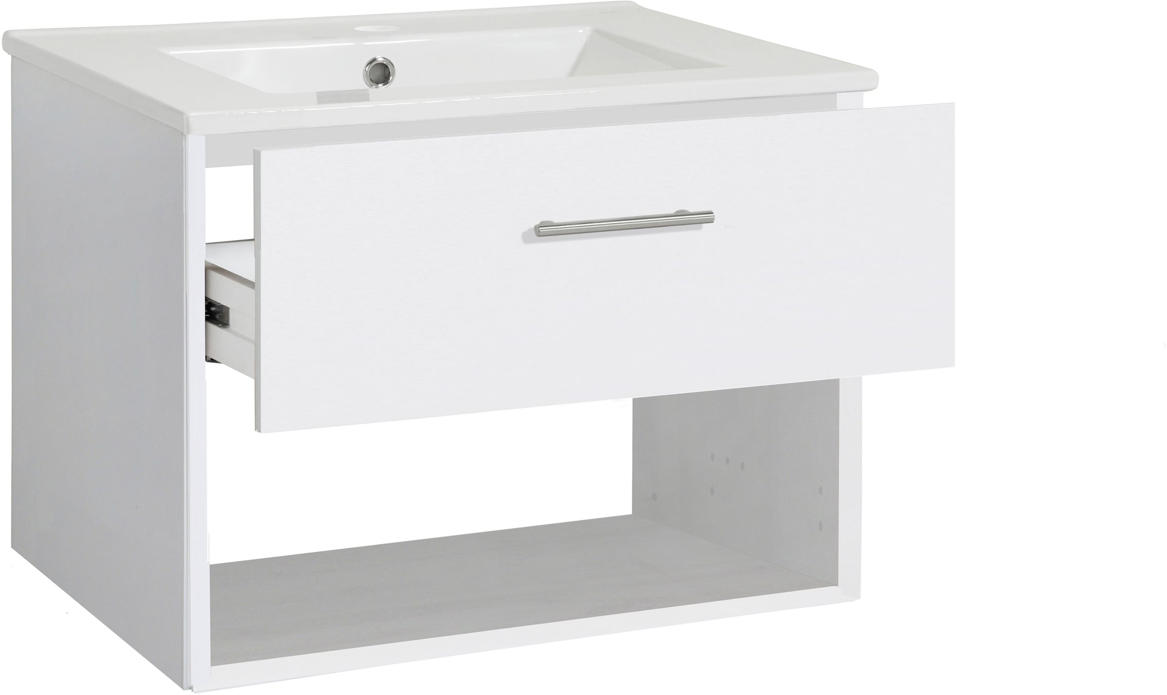 welltime Waschtisch »Trento Light, 60cm, 80cm, 100cm, Keramik-Auflagebecken«, 1 Auzug und 1 offenes Fach