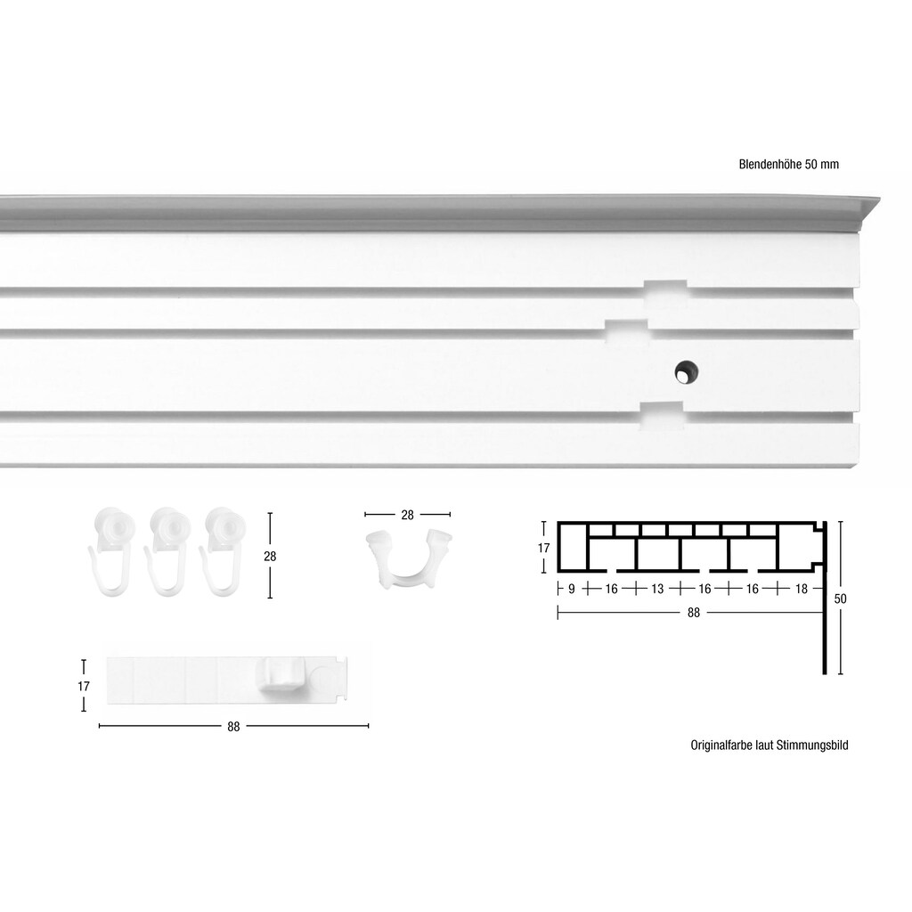 GARESA Gardinenschiene »Kunststoffschiene mit Blende«, 3 läufig-läufig, Wunschmaßlänge
