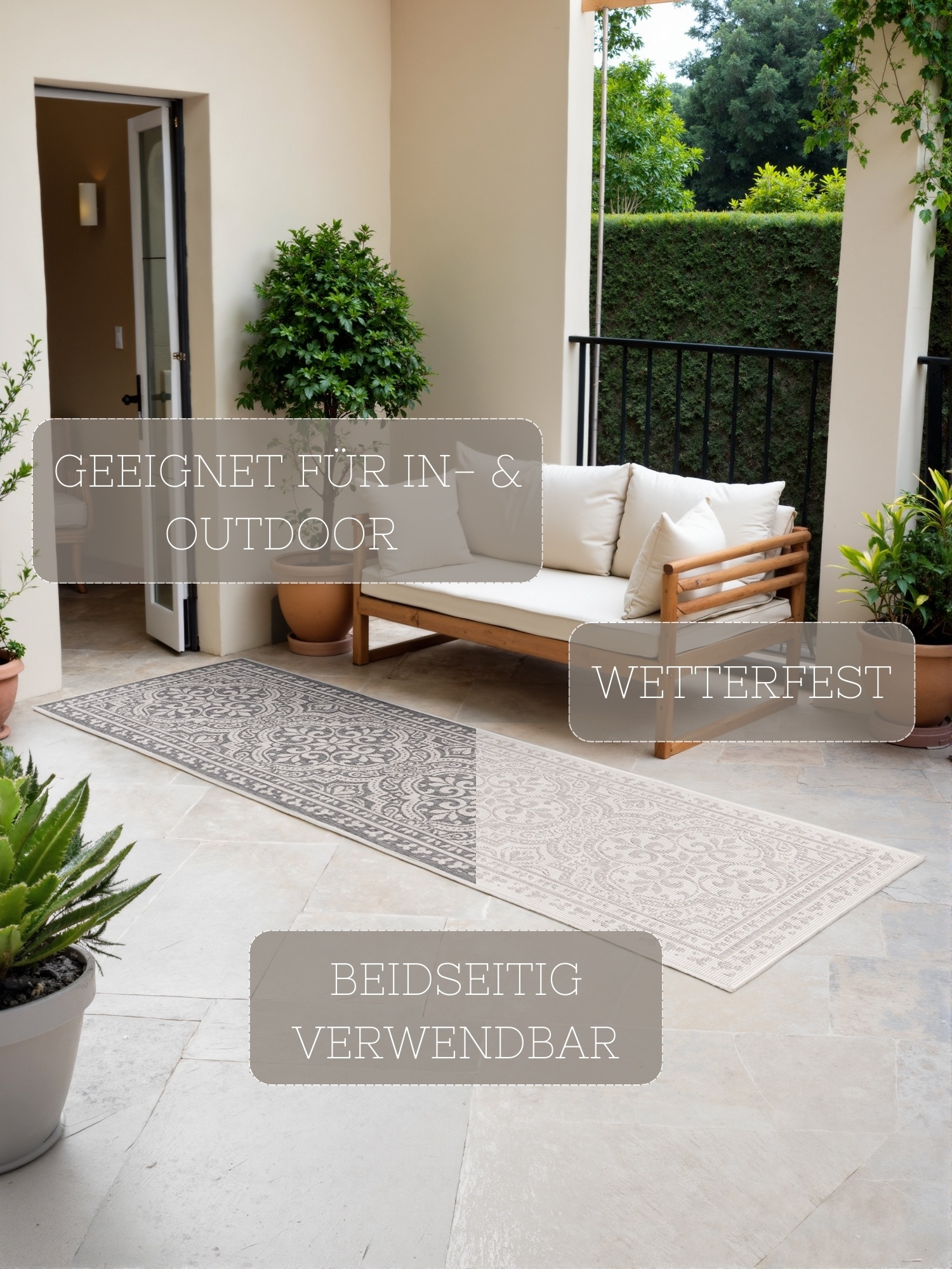 NORTHRUGS Outdoorteppich »Rosel Wendeteppich«, rechteckig, 5 mm Höhe, In und Outdoor, Flachgewebe, wetterfest, pflegeleicht, robust