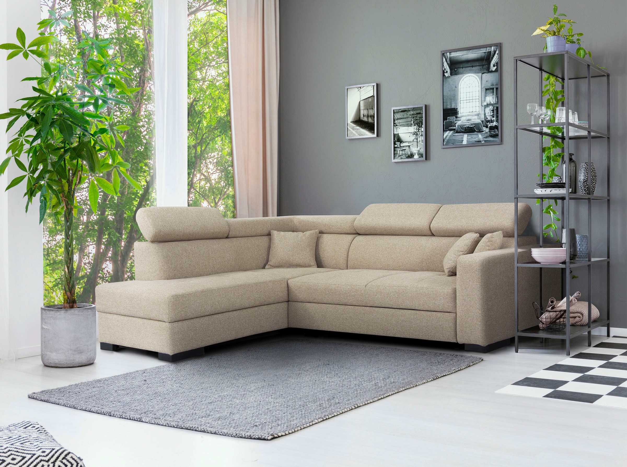 Home affaire Ecksofa »Tulio L-Form«, wahlweise mit Bettfunktion und Bettkasten, incl. 3 Zierkissen