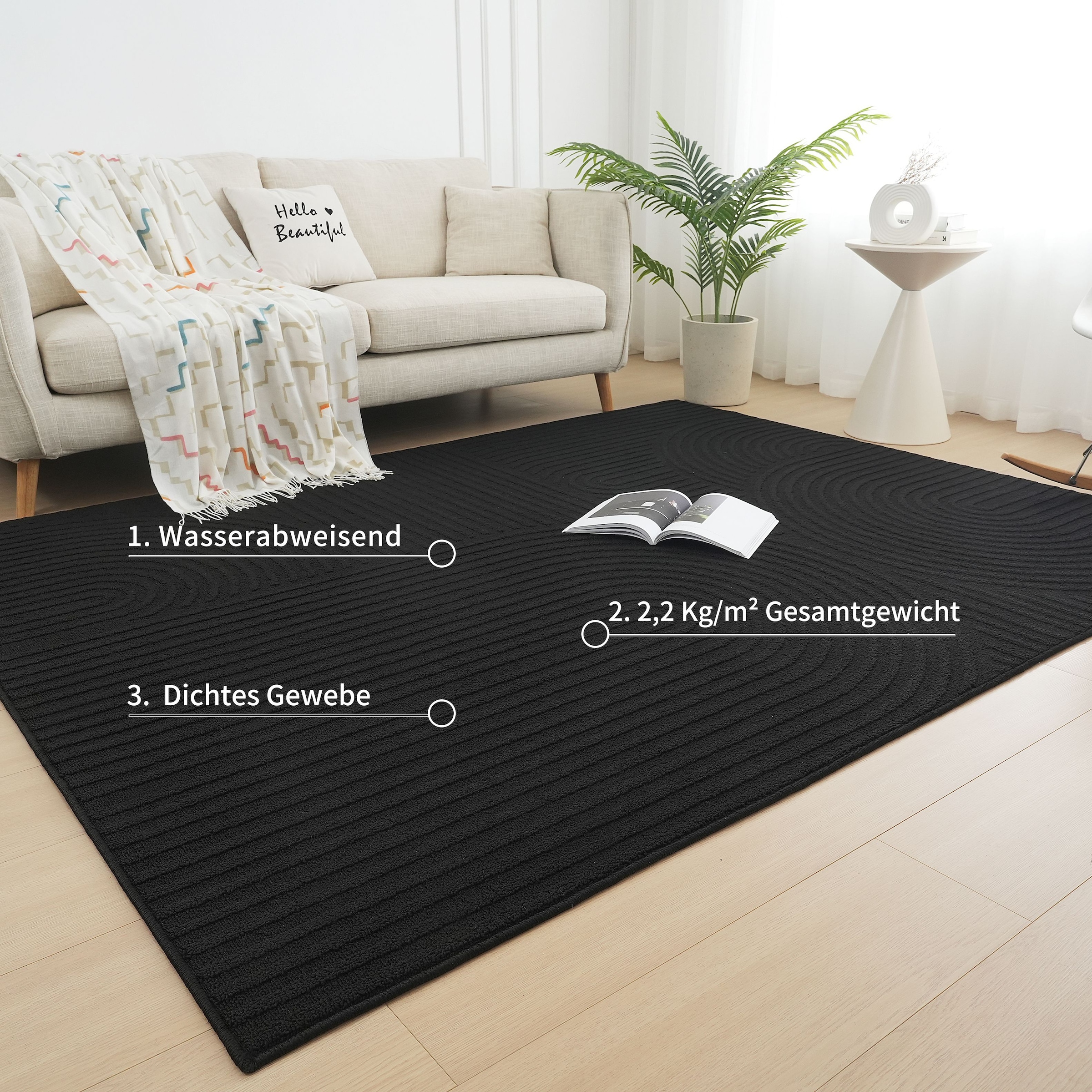 my home Teppich »Jola Hoch-Tief-Design, Scandi-Look, Zen«, rechteckig, 7 mm Höhe, Boho, Modern, 3D, Wohnzimmer, Schlafzimmer, wasserabweisend