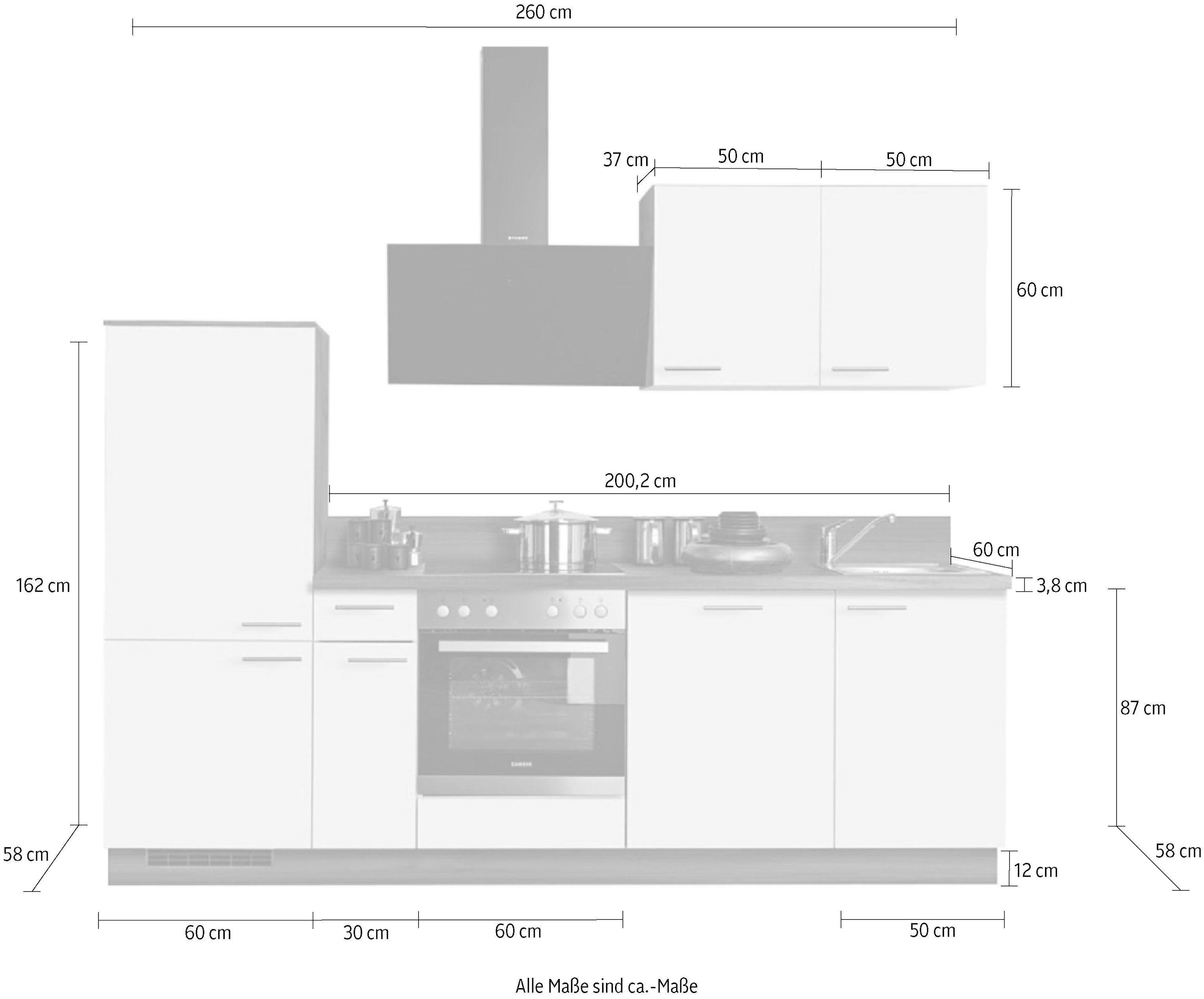 Express Küchen Küchenzeile »KS-Scafa, vormontiert, mit höhenverstellbaren Füßen, vormontiert, mit«, Soft-Close, wahl. mit E-Geräten inkl. Geschirrspüler, Breite 260 cm