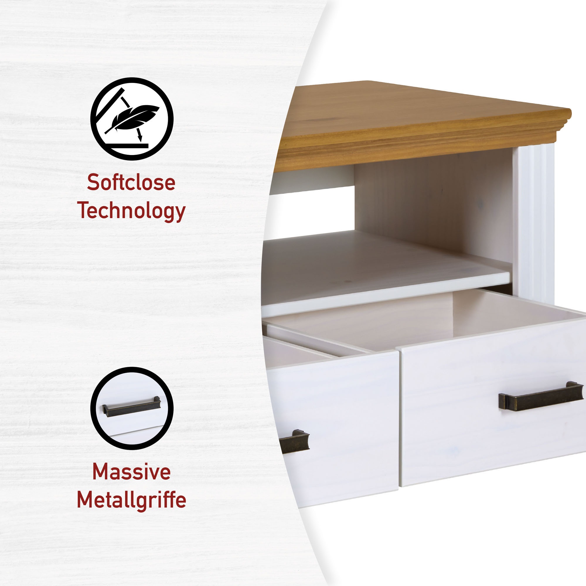 Inter Link TV-Schrank »TV Möbel Maluno« 1 Stk. tlg. Kiefer Massiv, Soft-Close, Stauraum, BxTxH: ca. 166,4 x 48 x 53,2 cm