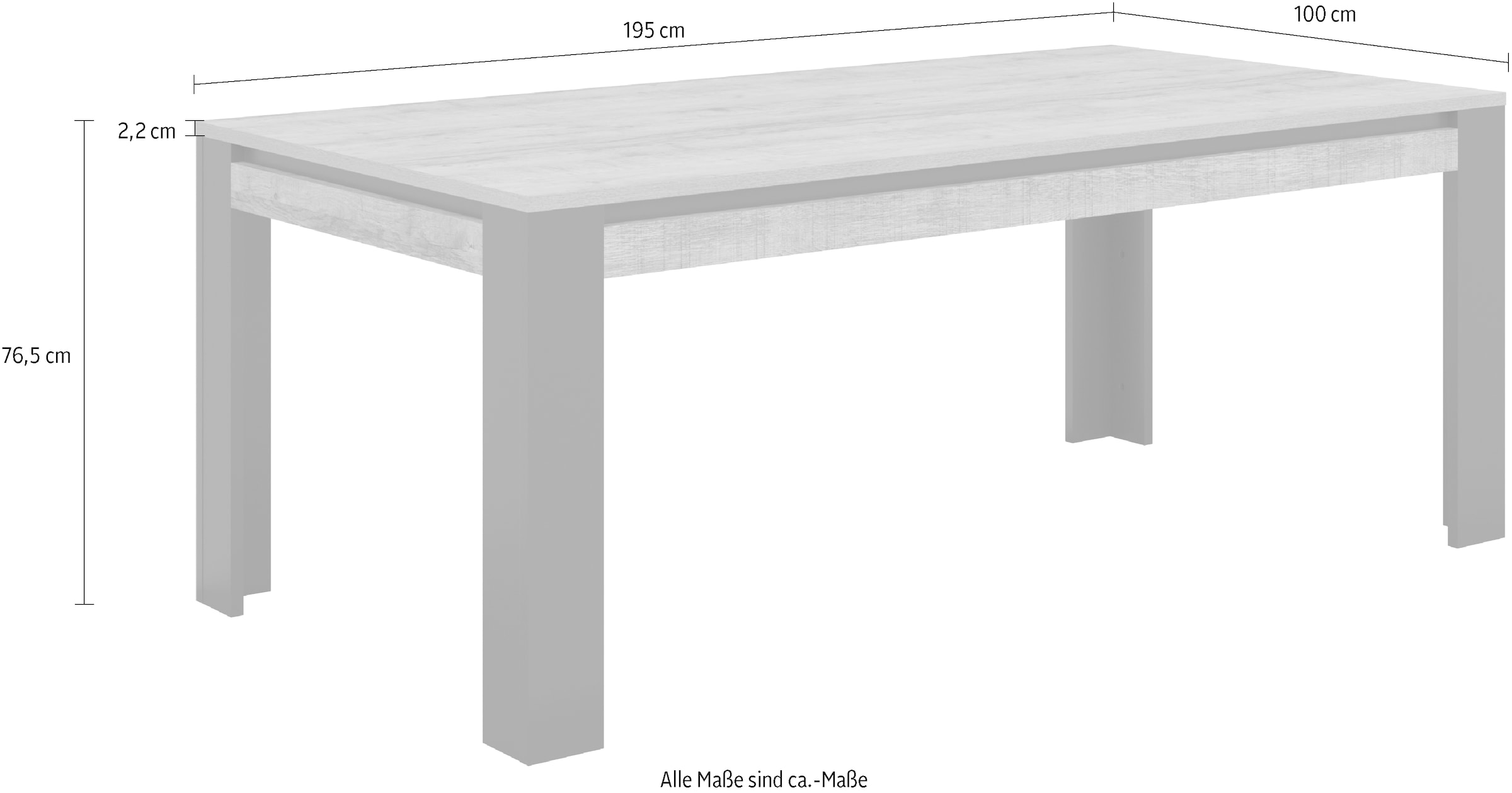 INOSIGN Esstisch »Tudor, Breite 195, rechteckig, Esszimmertisch, Küchentisch«, Tisch in Holzoptik mit schwarzen Beinen