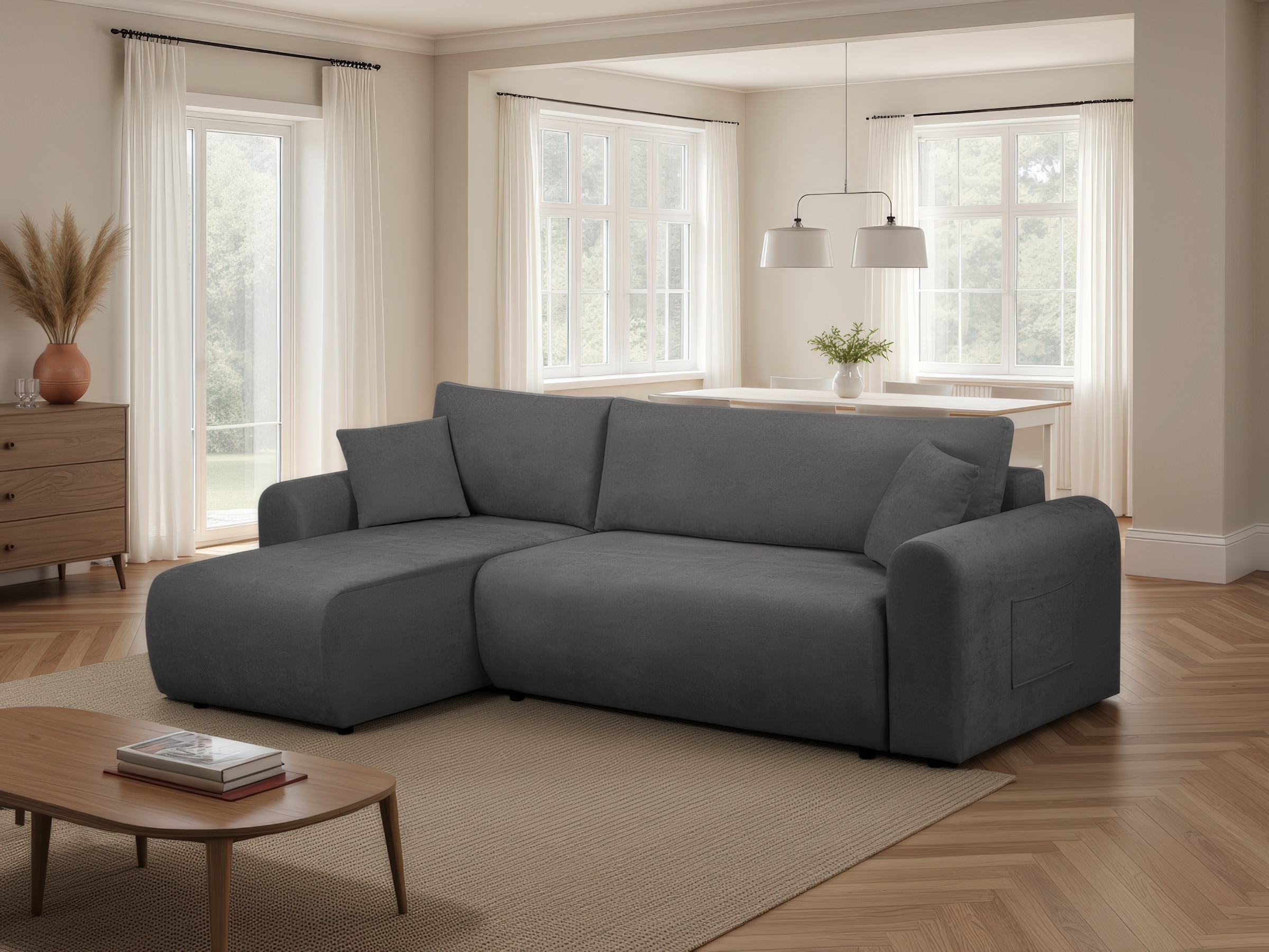 OTTO home Ecksofa »JONAA, 241cm, L-Form, Schlafsofa, Boxspringfederung, Dauerschläfer« 133/200cm, Recamiere links/rechts, Bettkasten, Cord u. Struktur