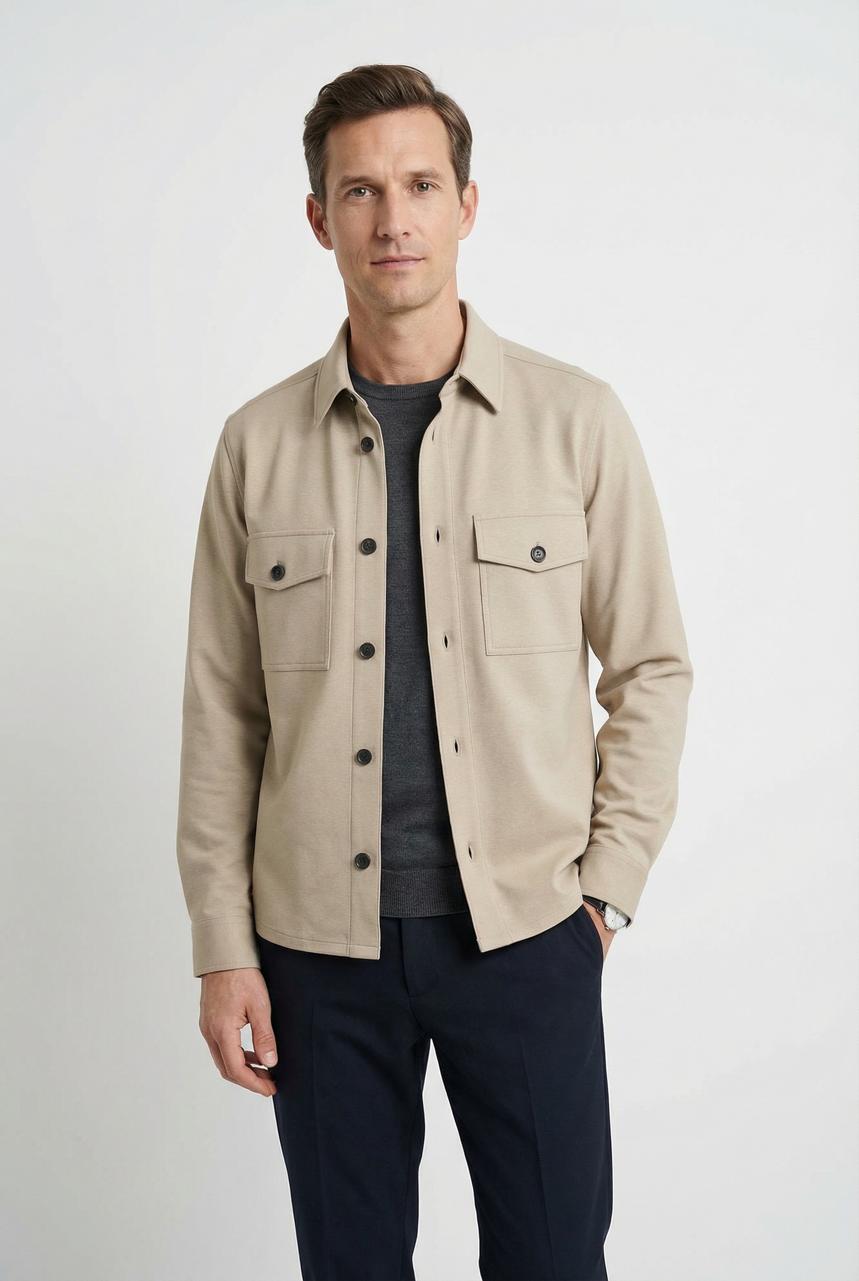 OLYMP Overshirt, Leinen, Modern Fit, Kentkragen