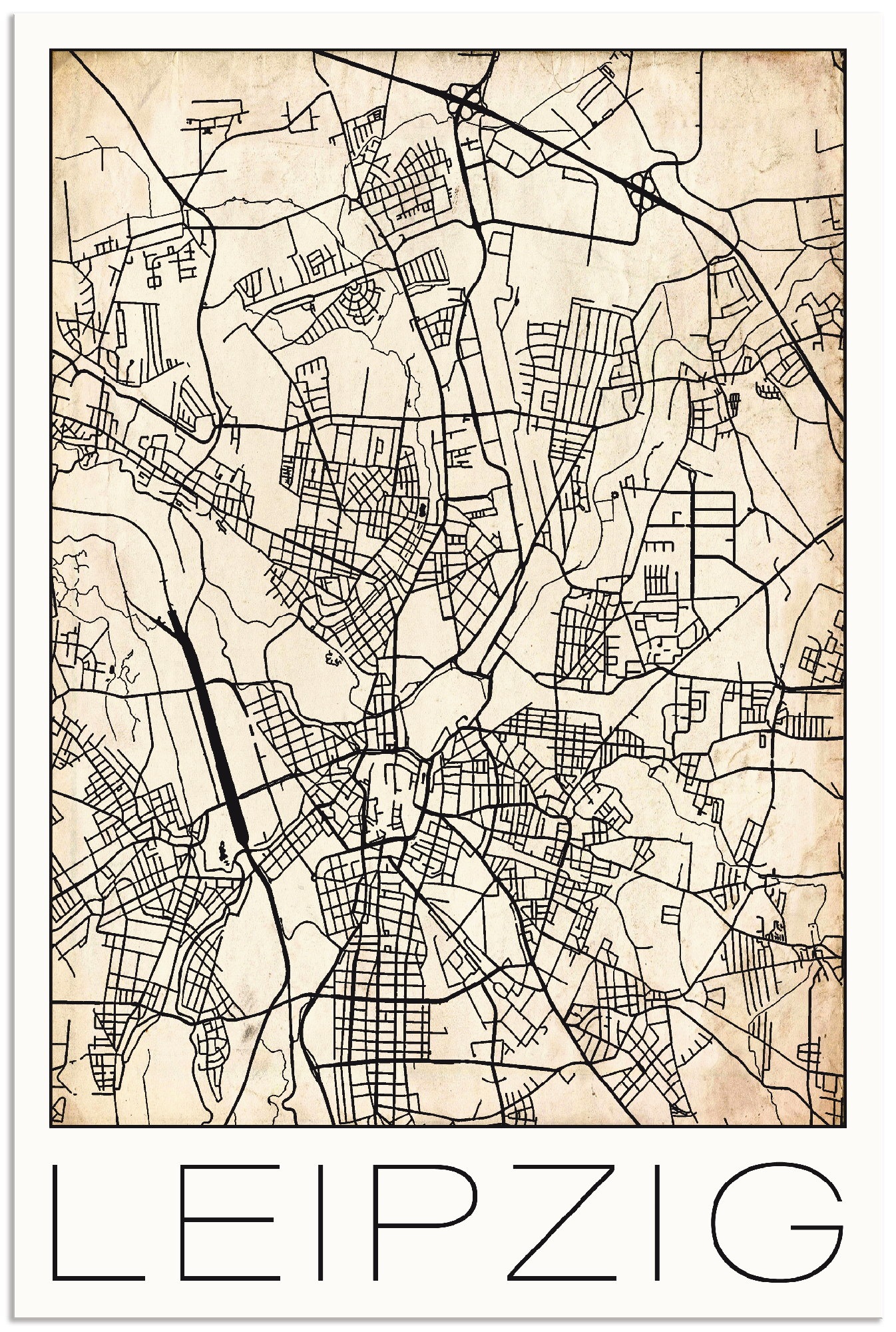 Artland Wandbild "Retro Karte Leipzig Deutschland Grunge", Deutschland, (1 günstig online kaufen