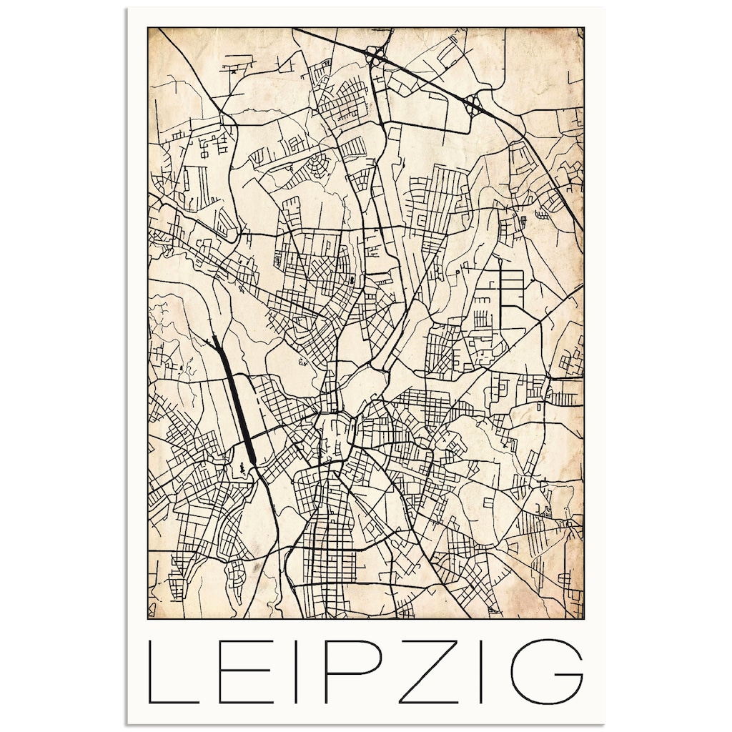 Artland Wandbild »Retro Karte Leipzig Deutschland Grunge«, Deutschland, (1 St.)