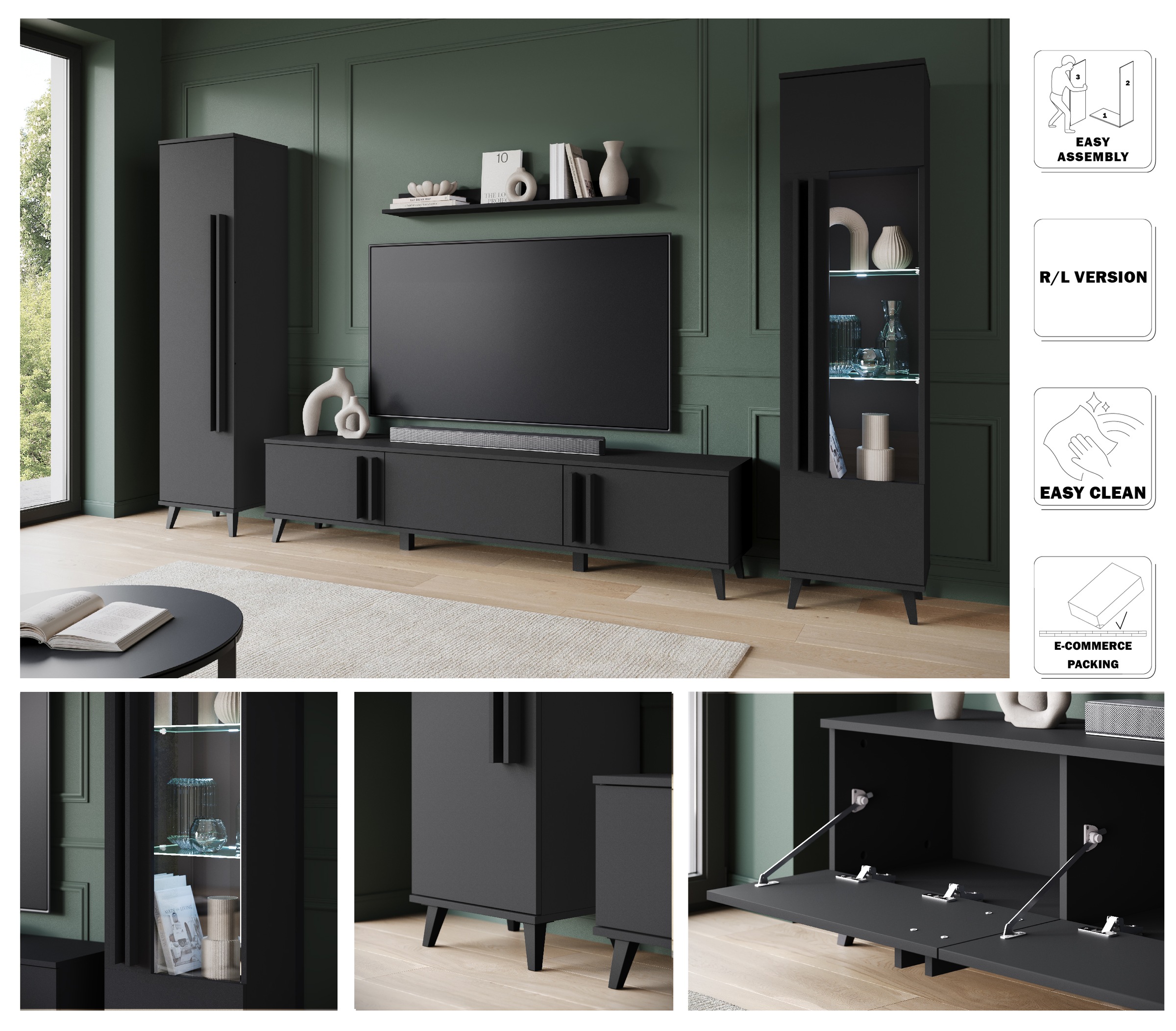 Thumbnail - INOSIGN Wohnwand "Helsinki, Modernes Set mit verglaster Vitrine" Komplett-Set, 4 Stk. tlg.