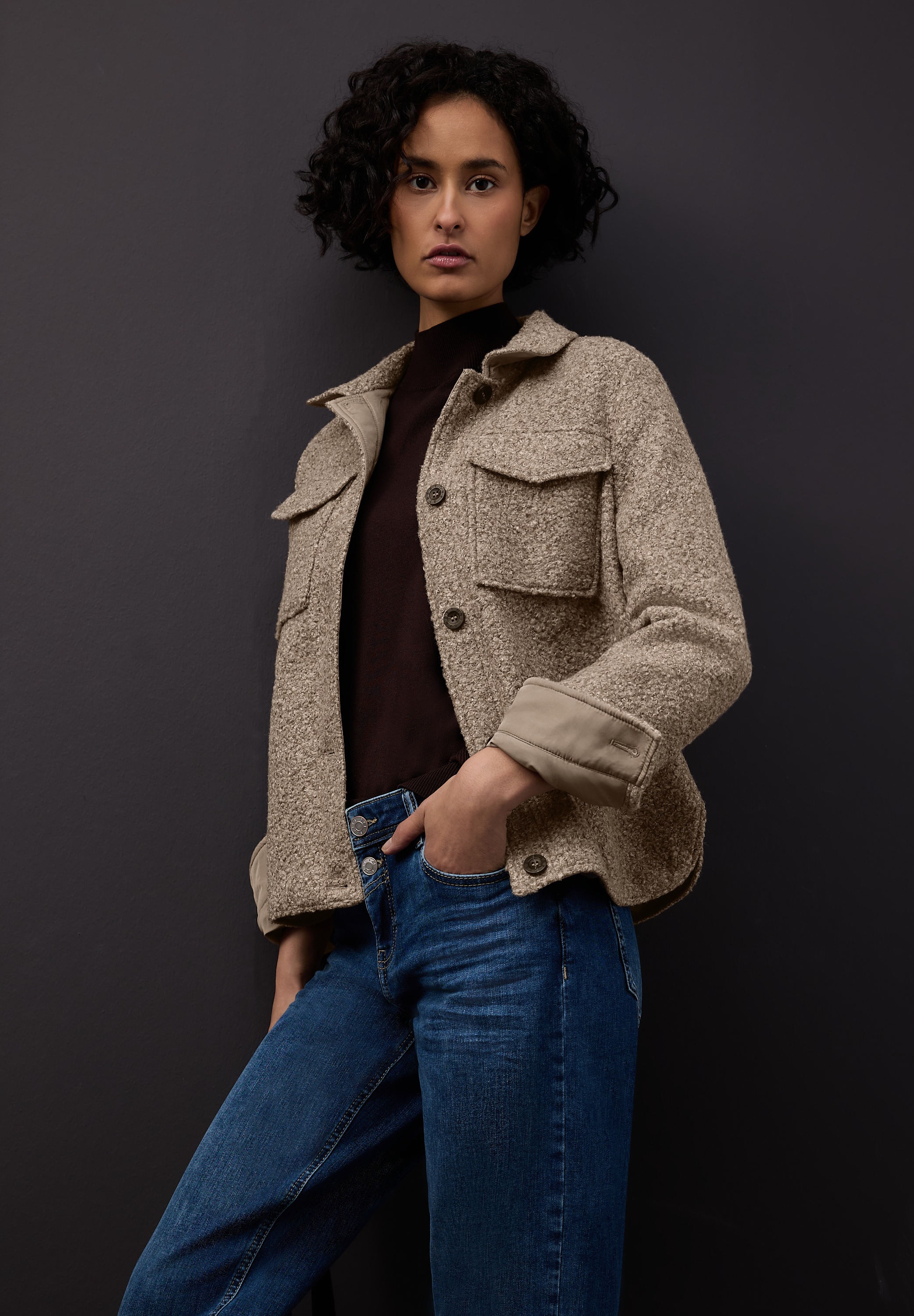 STREET ONE Blusenjacke ohne Kapuze Overshirt in Woll-Optik, mit Hemdkragen günstig online kaufen