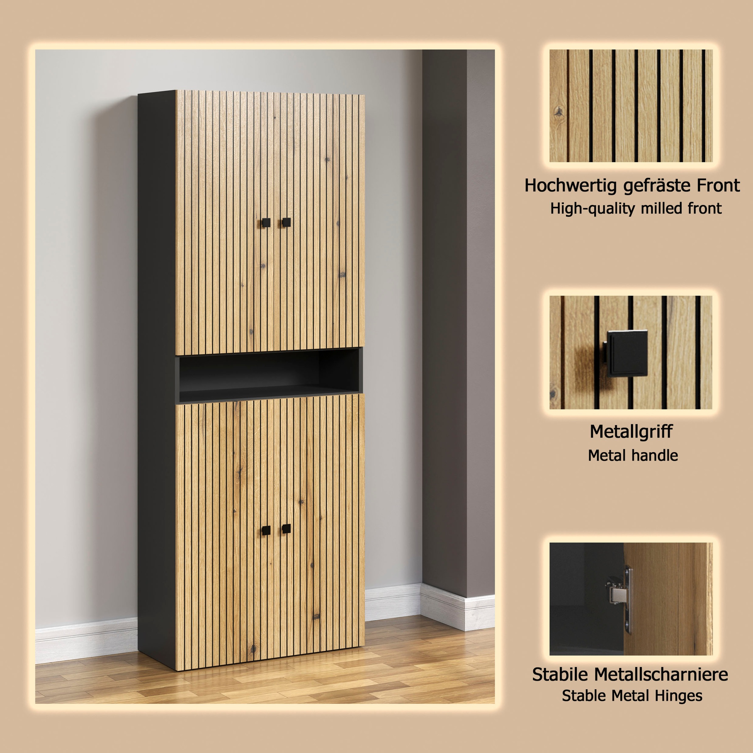 welltime Hochschrank »Amrum« Badezimmerschrank mit und ohne Schublade - (B/T/H) 40-70/31/186 cm