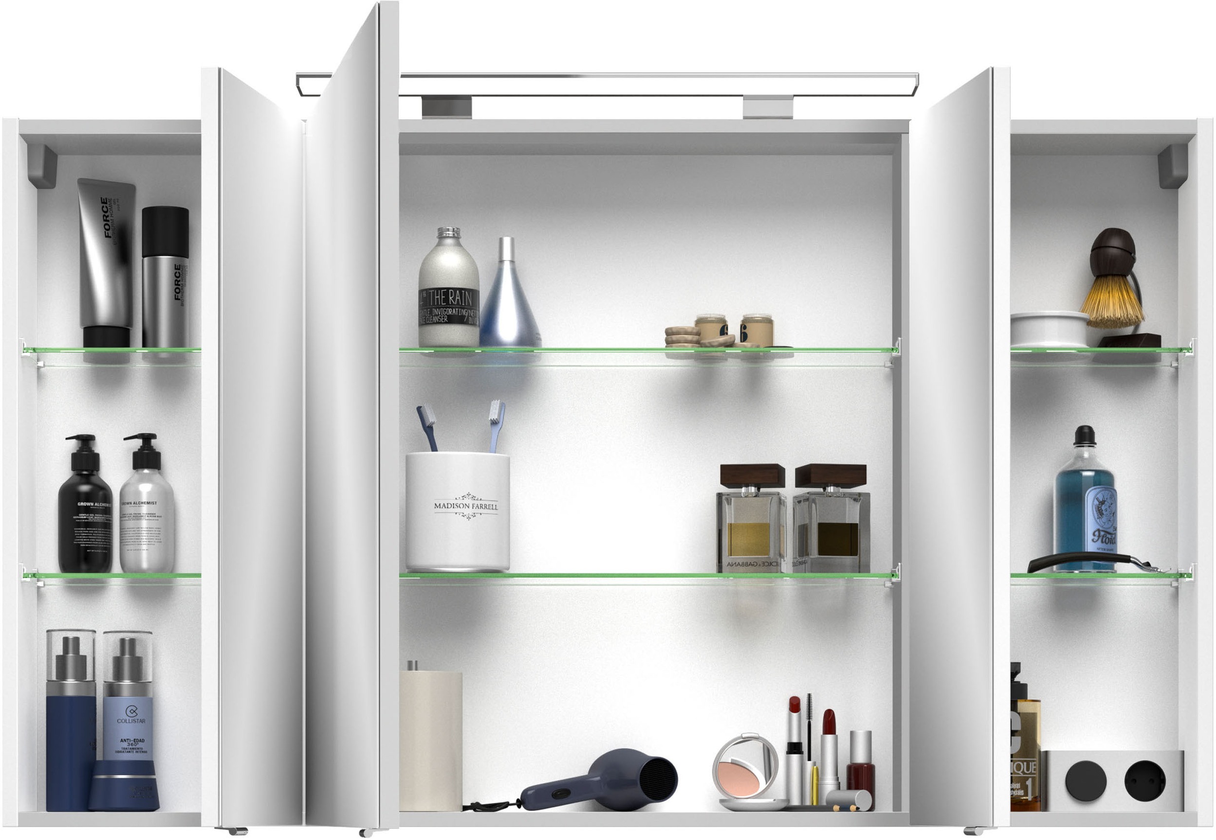 Saphir Badmöbel-Set »Serie 4010 5-teilig Keramik-Waschtisch mit LED-Spiegelschrank«, (Set), Bad Set mit Unterschrank, Hängeschrank, Midischrank, inkl. Türdämpfer