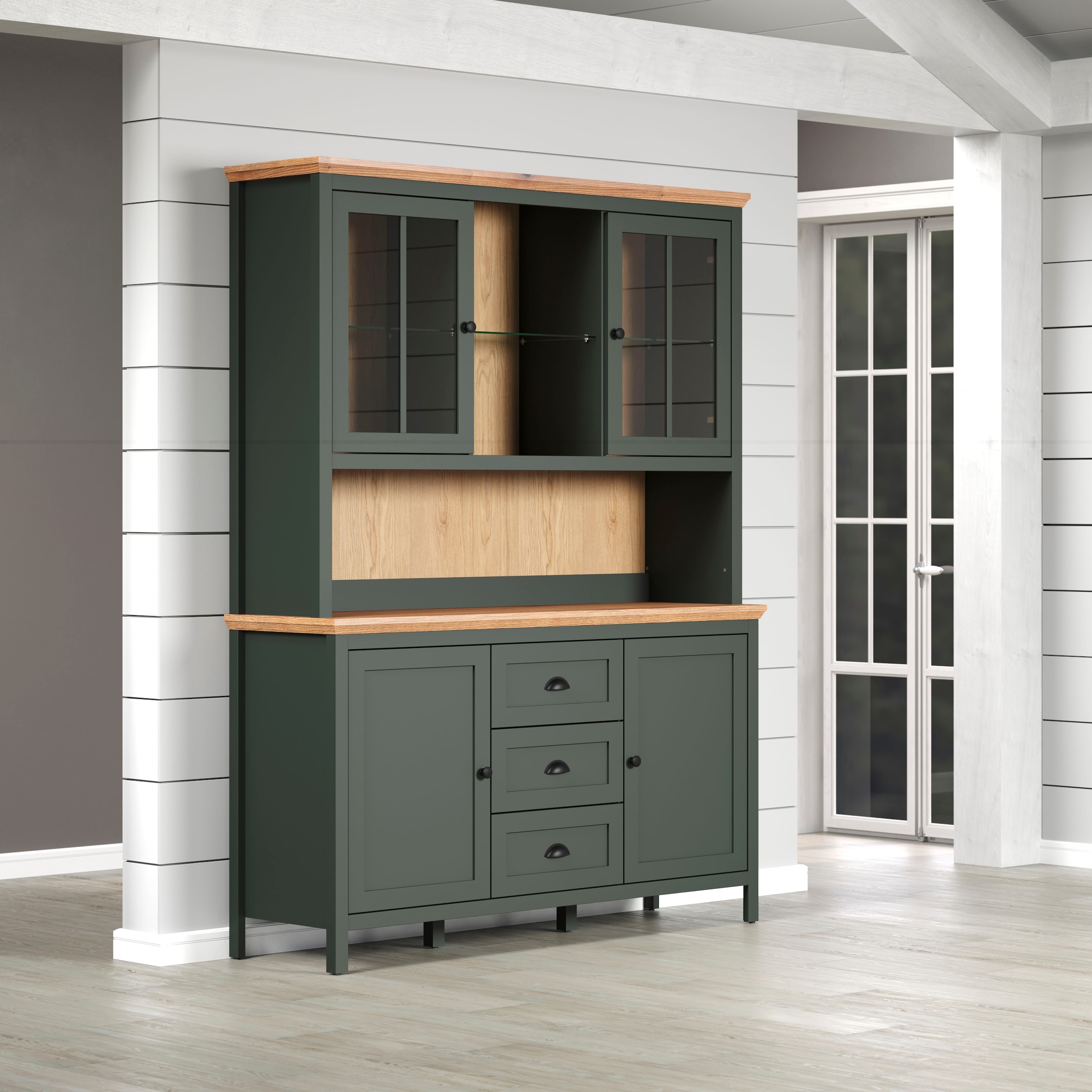 Home affaire Buffet »Vienna« Set, 2 Stk. tlg. Küchenbuffet im Landhausstil, inkl. Beleuchtung - (B/T/H) 146/39/112cm