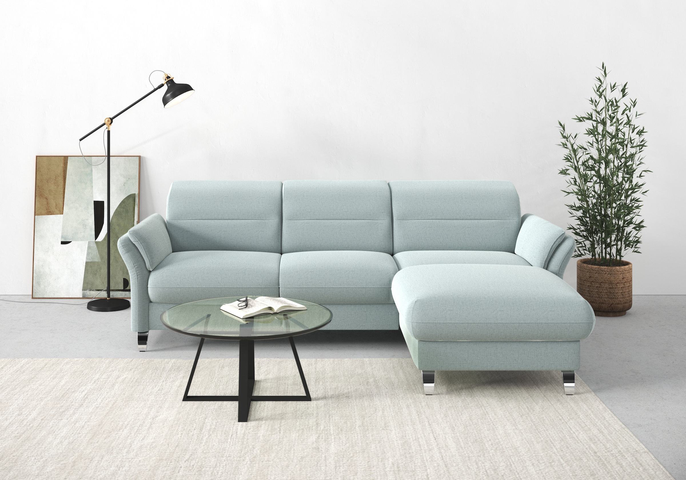sit&more Ecksofa »Grenoble L-Form mit Federkern«, wahlweise mit Bettfunktion, Bettkasten, Arm- und Kopfteilverstellung