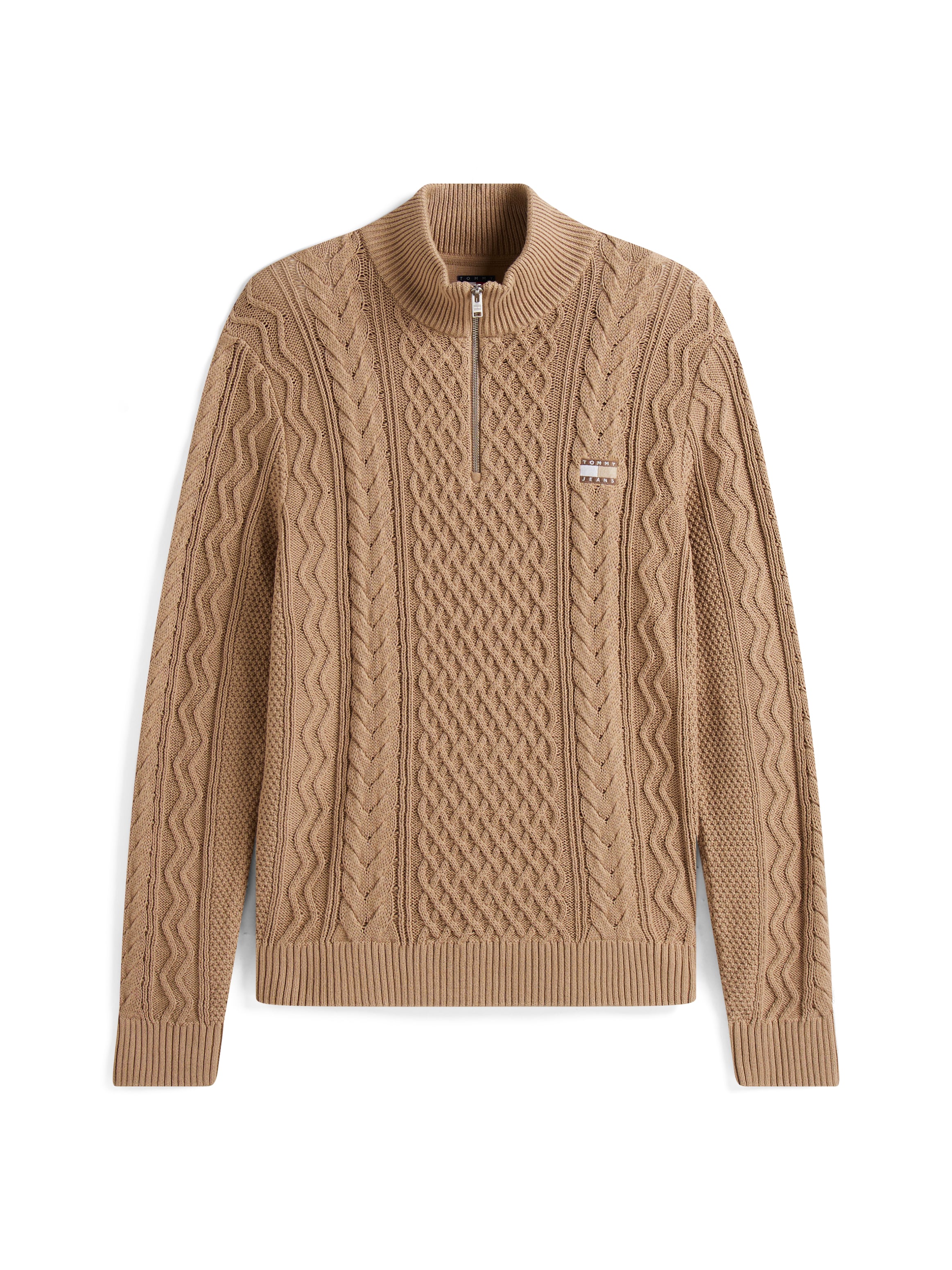 Tommy Jeans Strickpullover, Troyer-Kragen mit Reißverschluss, slim fit, Zopfstrick-Muster