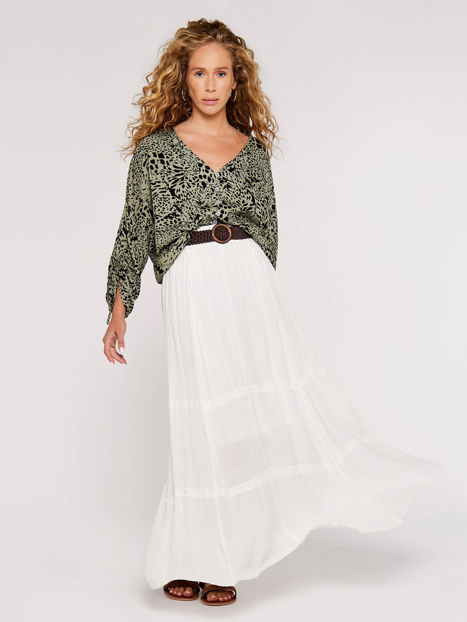 Apricot Maxirock "Slub Shimmer Belt Maxi Skirt" 2 mit Flechtgürtel