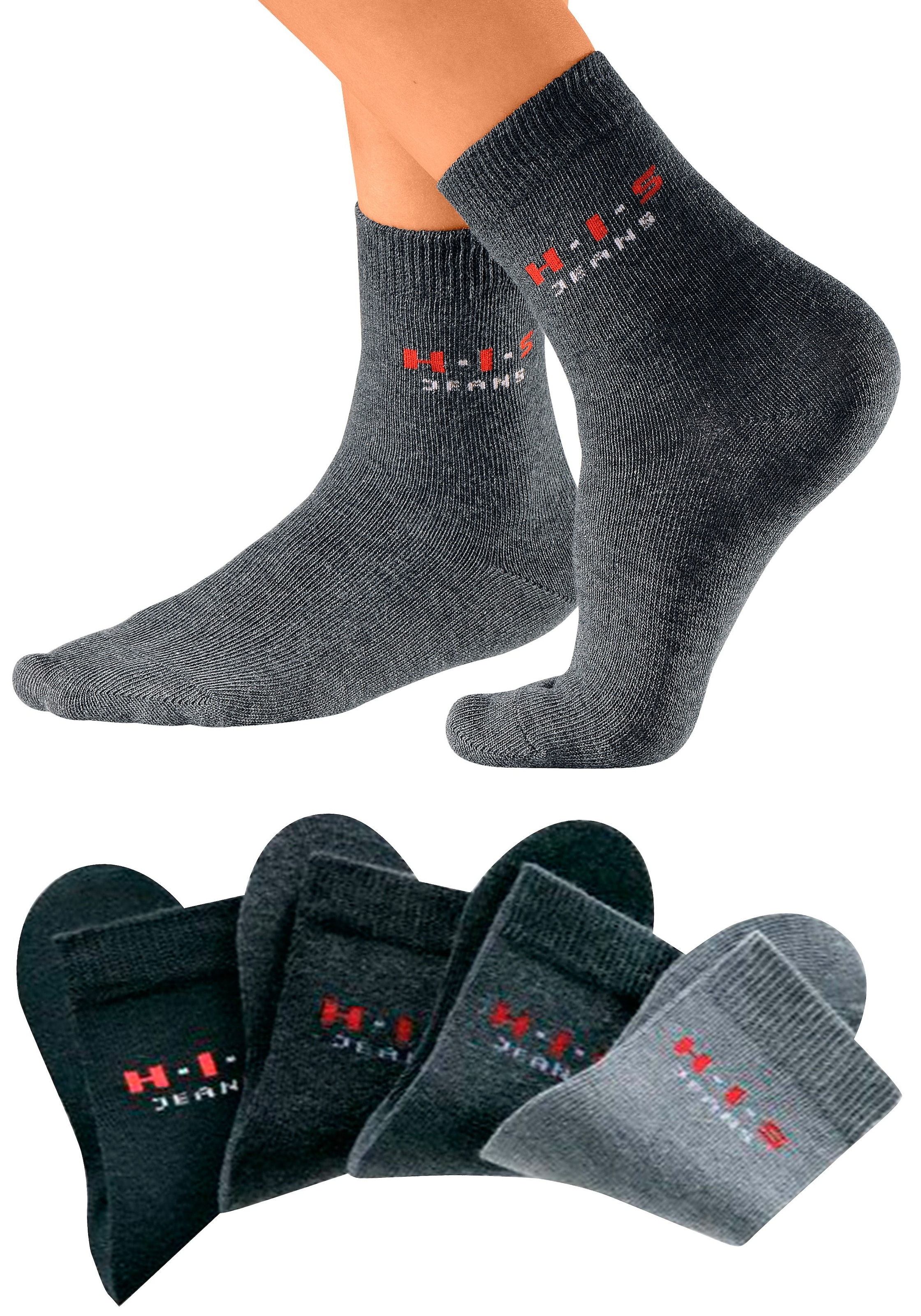 H.I.S Basicsocken, (Packung, 4 Paar), mit kontrasfarbenem Logo