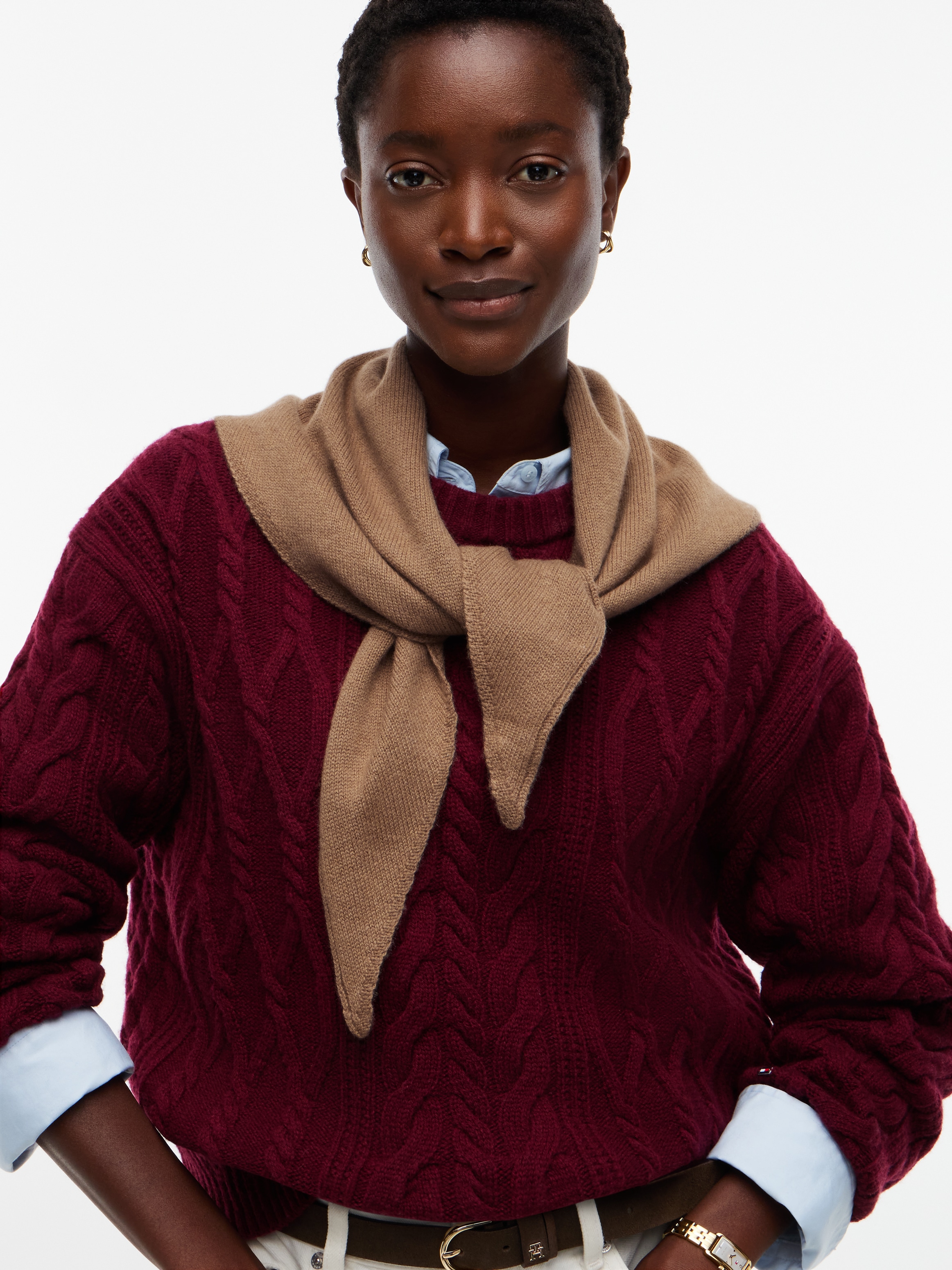 Tommy Hilfiger Damen Tundra Moss Wollschal "Th Script Triangle Scarf" Dreieckig Mit Kaschmiranteil Mit Logostickerei von Baur