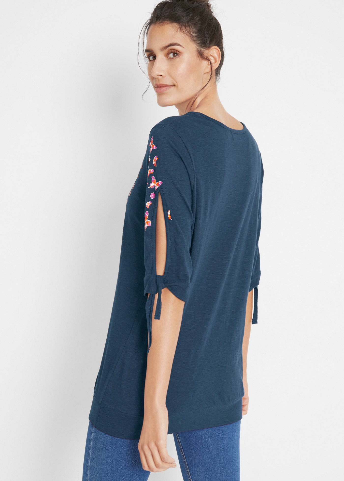 bonprix T-Shirt bequeme Passform, Halbarm-Design, aus Baumwolle, ohne Kragen