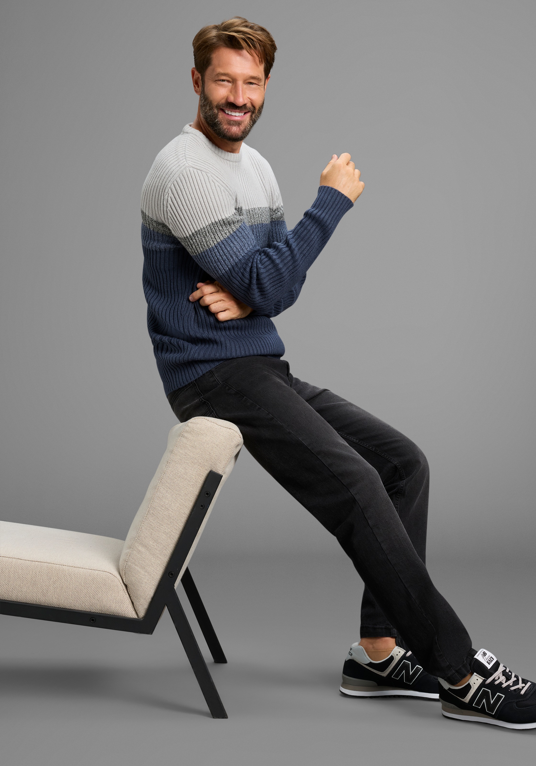 Mans World Rundhalspullover "Neue Kollektion Highlight angesagte Streifen-O günstig online kaufen