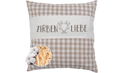 Duftkissen »als Geschenk 30x30 in braun Dekokissen Zirbenliebe mit Reißverschluss«, (1...