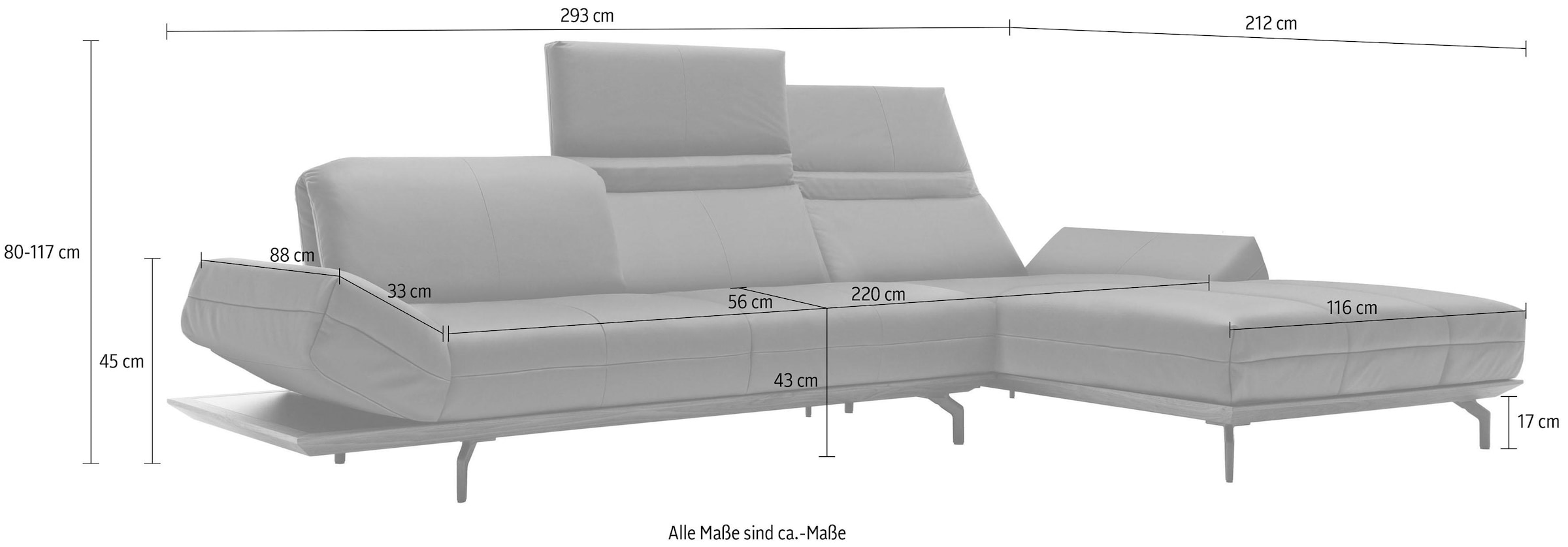 Creation BY ROLF BENZ Ecksofa »CR.420, Designecksofa, L-Form«, in 2 Qualitäten, Holzrahmen in Eiche Natur oder Nußbaum, Breite 293 cm