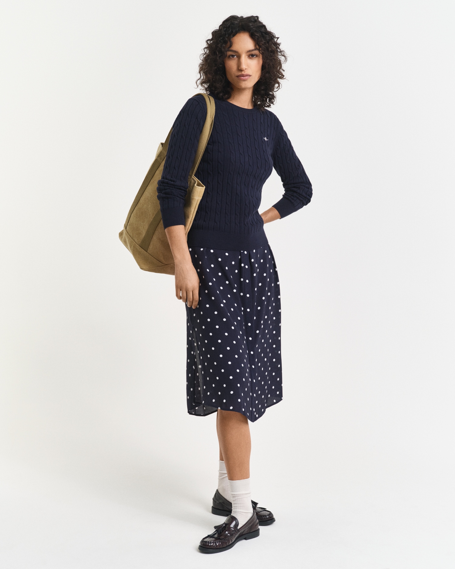 Gant Strickpullover »STRETCH COTTON CABLE C-NECK«, mit Logostickerei auf der Brust