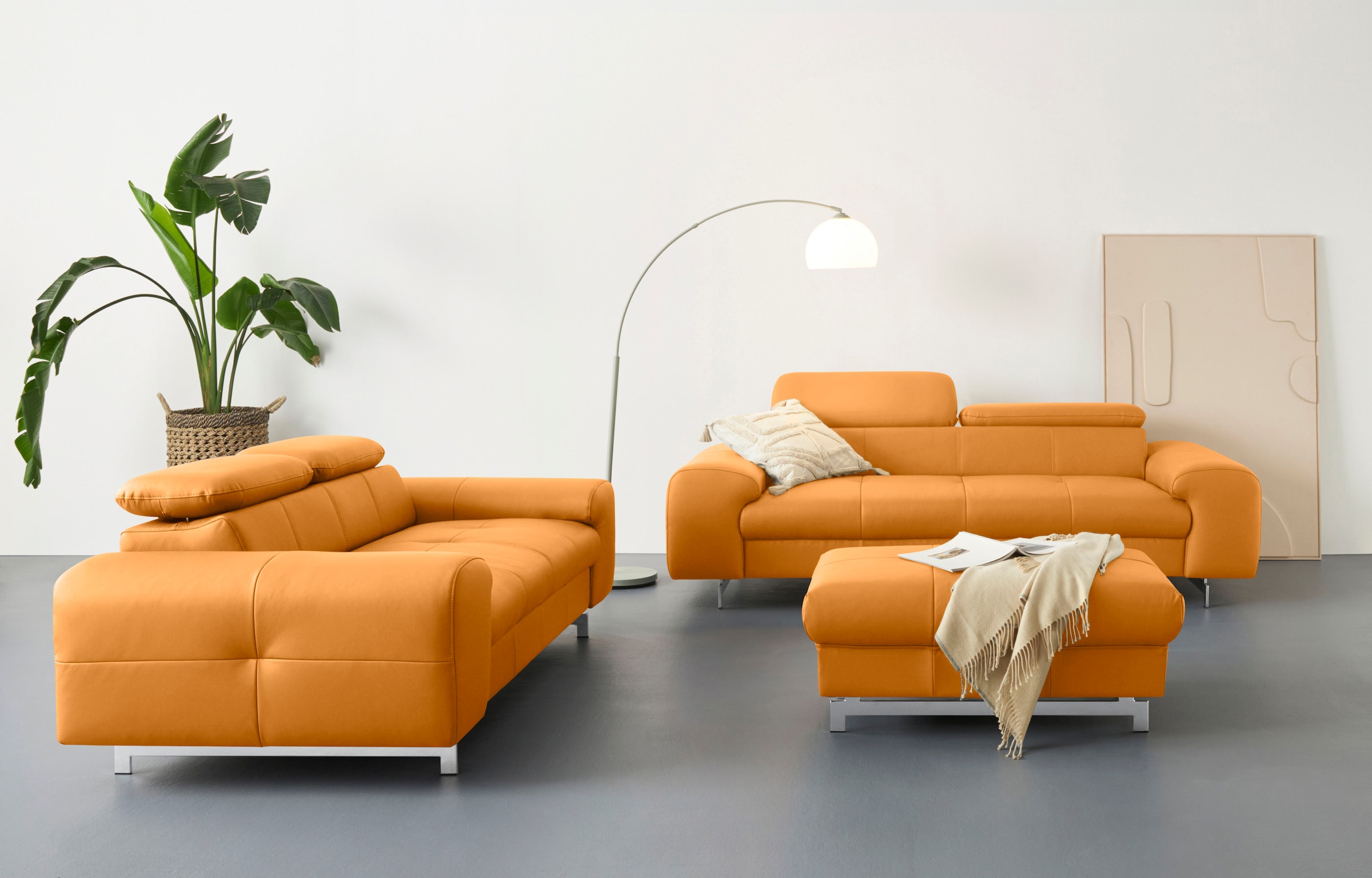 COTTA 2-Sitzer »Chef«, Big-Sofa mit Kopfteilverstellung, edle Metallkufen