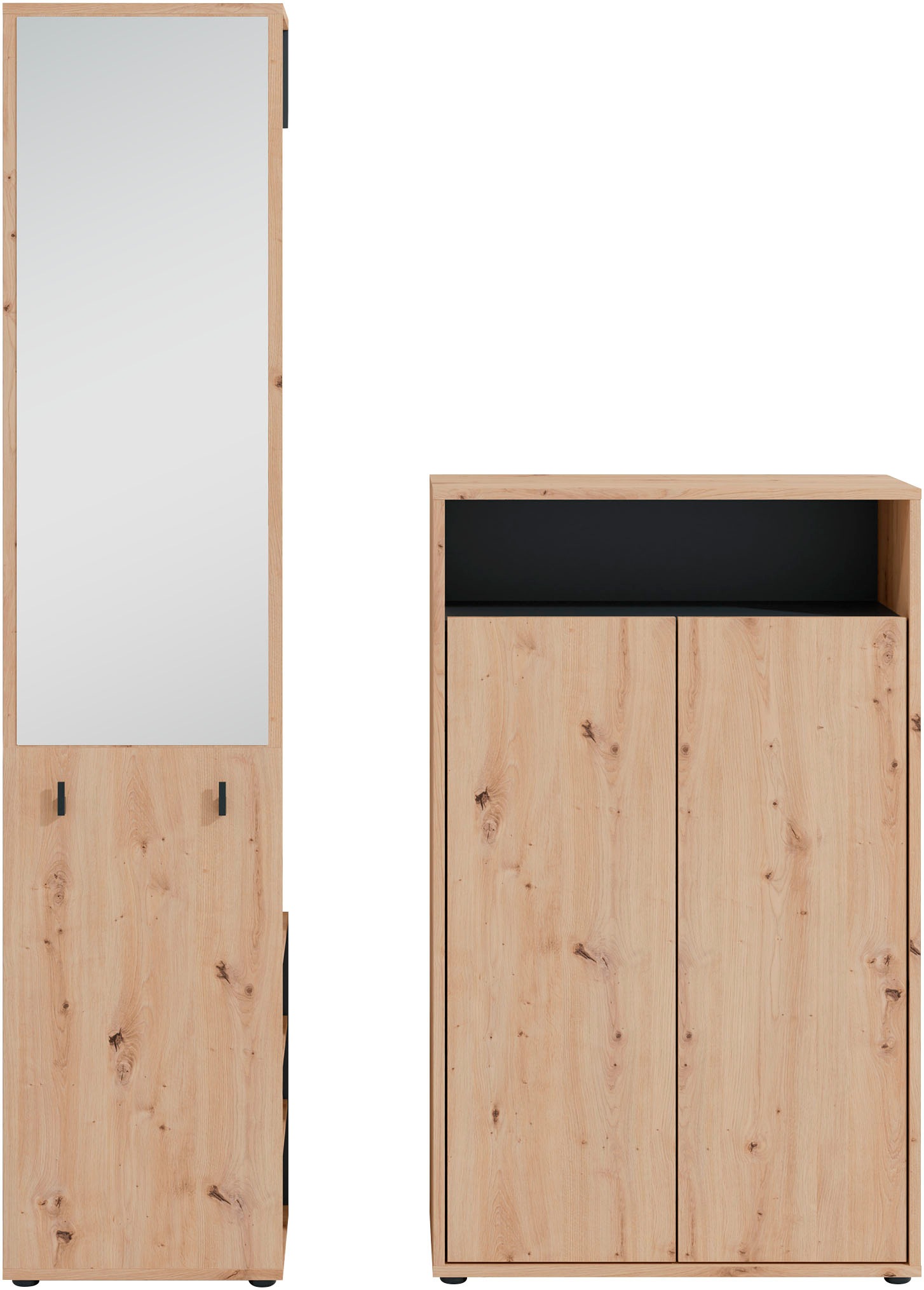 Thumbnail - byLIVING Garderoben-Set "Lyon, platzsparender Garderobenschrank mit großem Spiegel" 2 Stk. tlg.